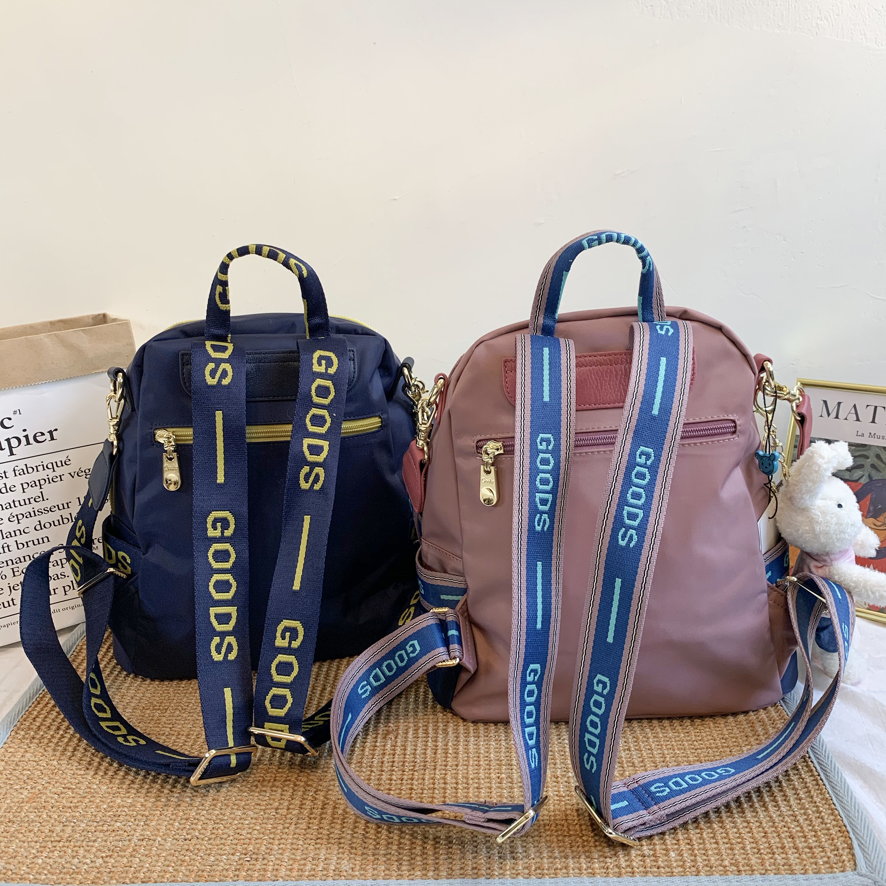 GOODS 織帶藍粉 運動風防潑水後背包 / 側背包  #2649