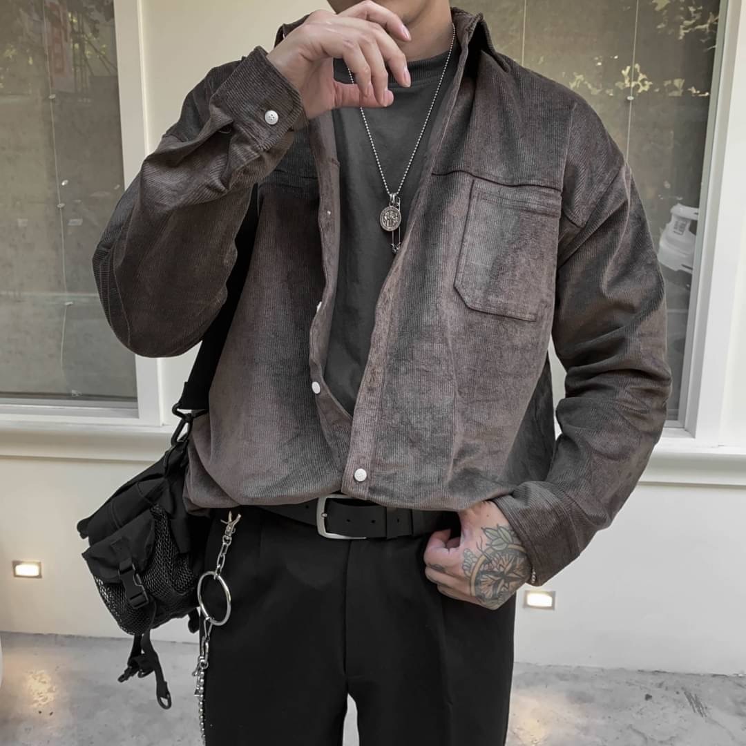 復古高級 質感燈芯絨雙口袋襯衫