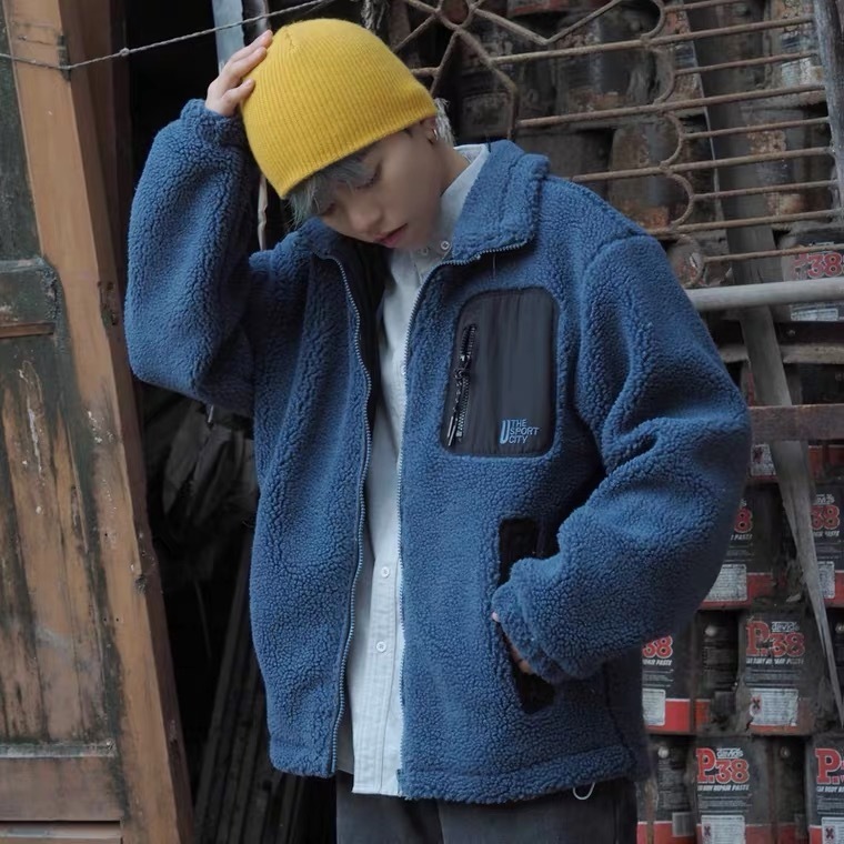 毛茸茸 日系拼接羊羔毛外套