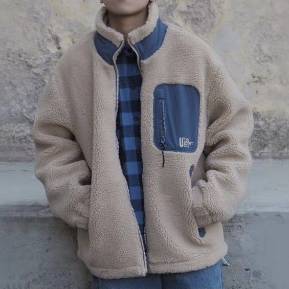 毛茸茸 日系拼接羊羔毛外套