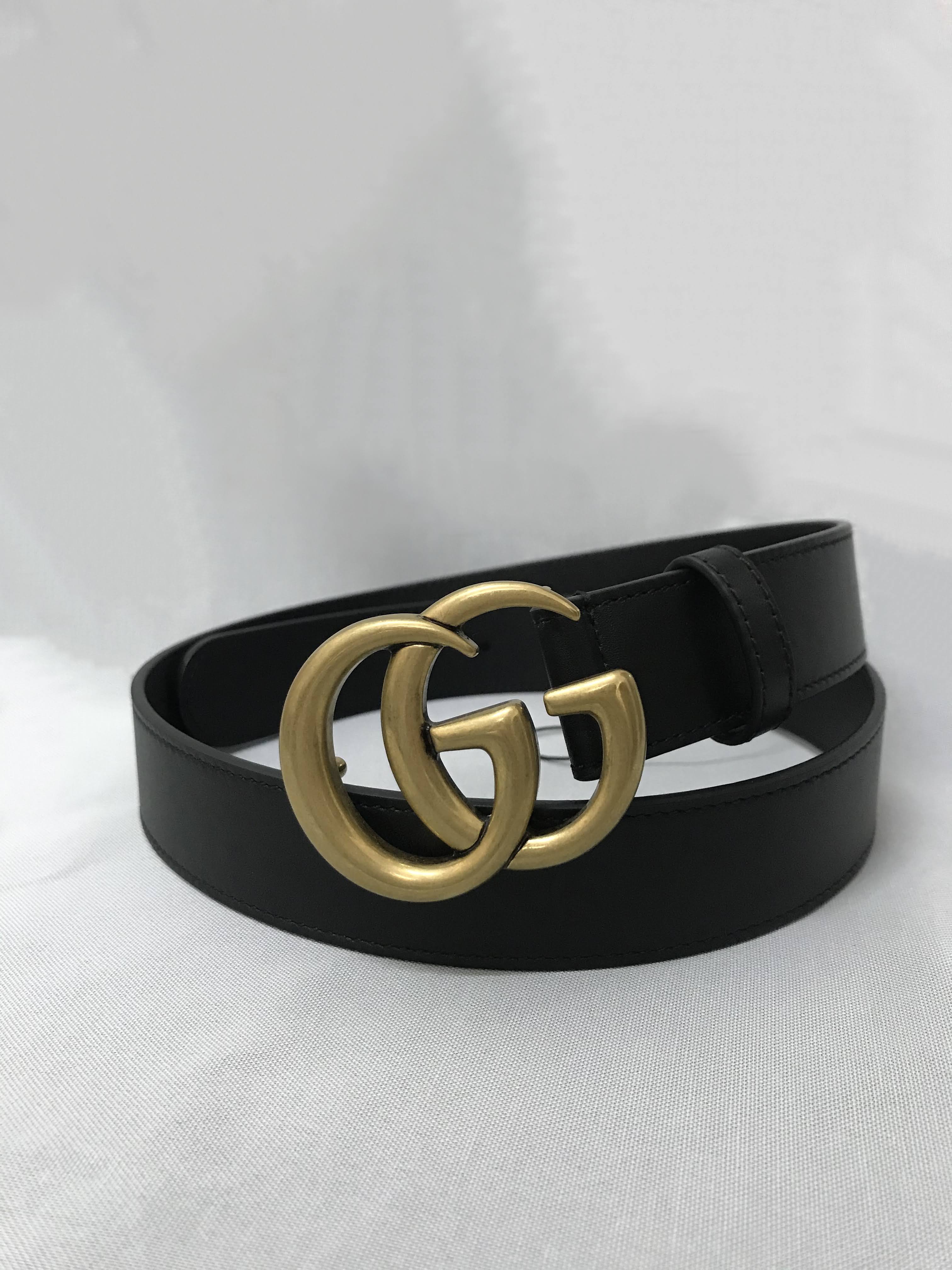 GUCCI MARMONT LEATHER BELT WITH SHINY BUCKLE