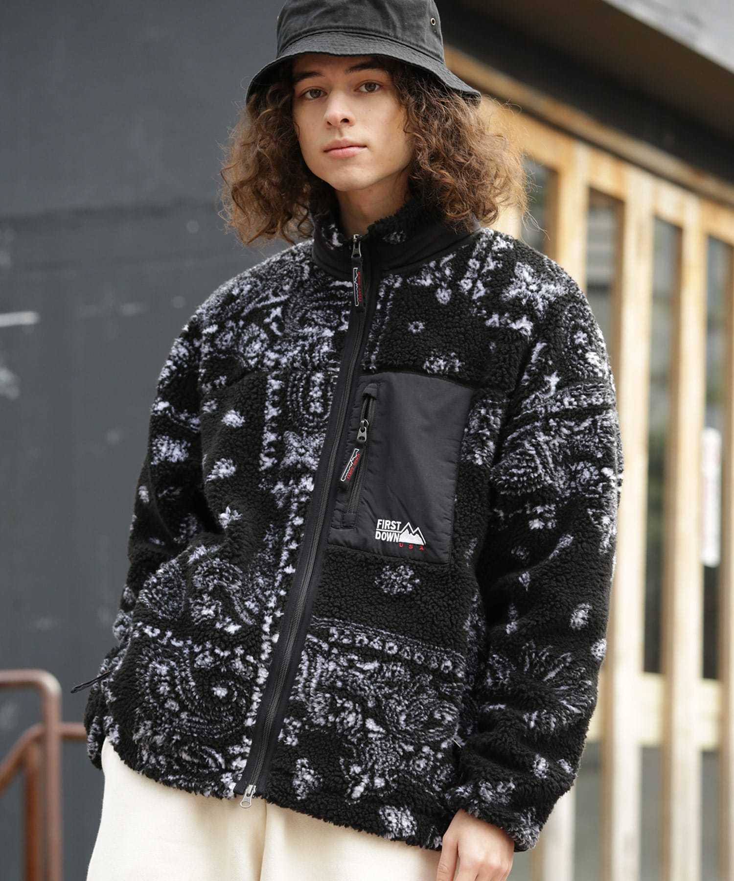 FIRST DOWN × FREAK'S STORE FLEECE 拼接 搖粒絨 外套 民族風 現貨