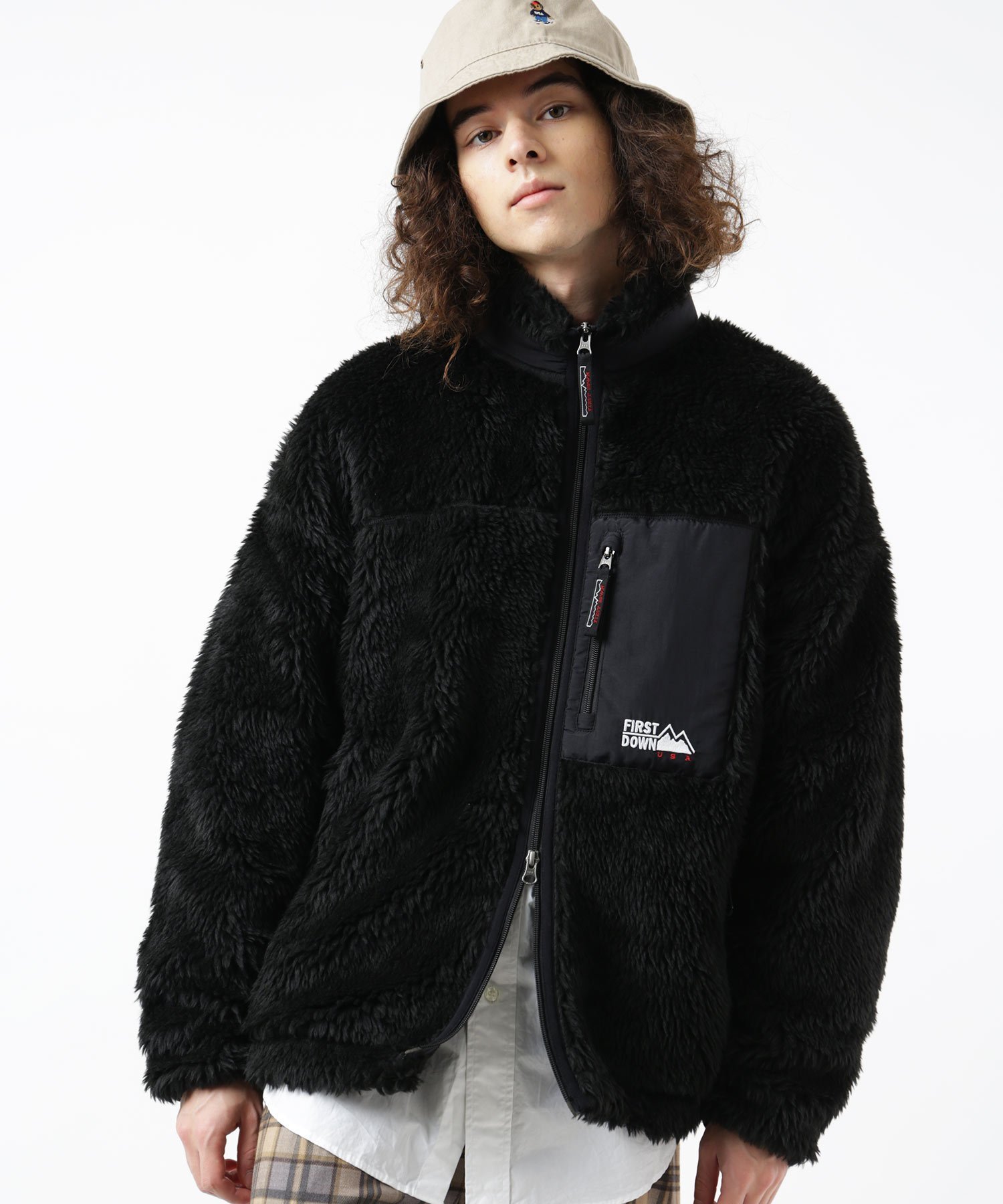 FIRST DOWN × FREAK'S STORE FLEECE 拼接 搖粒絨 外套 黑色 現貨