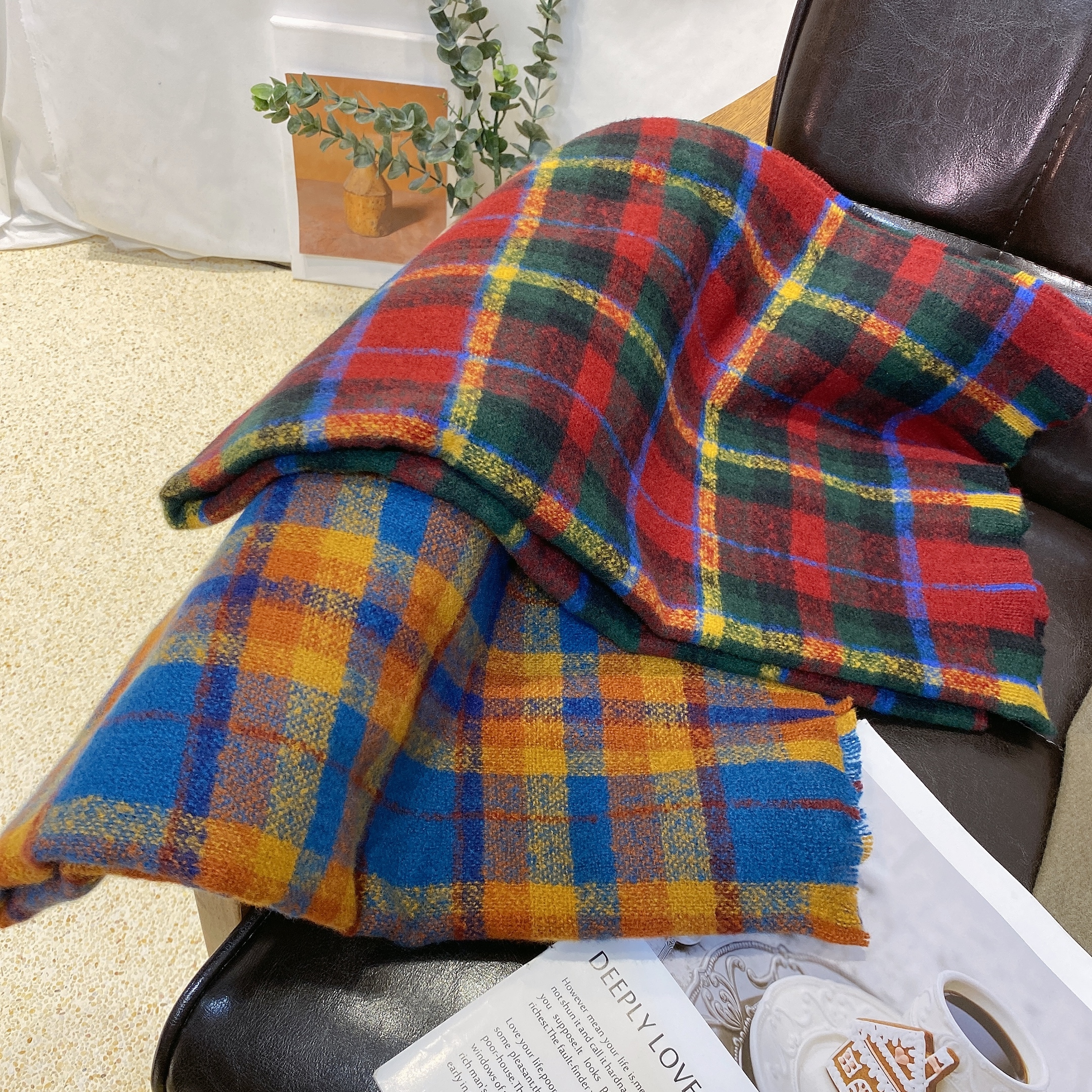 學院風格子圍巾/兩色