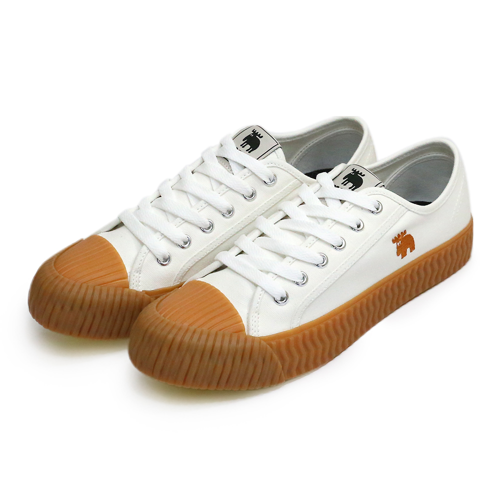 moz Sweden moose lace-up and color canvas biscuit shoes-white brown