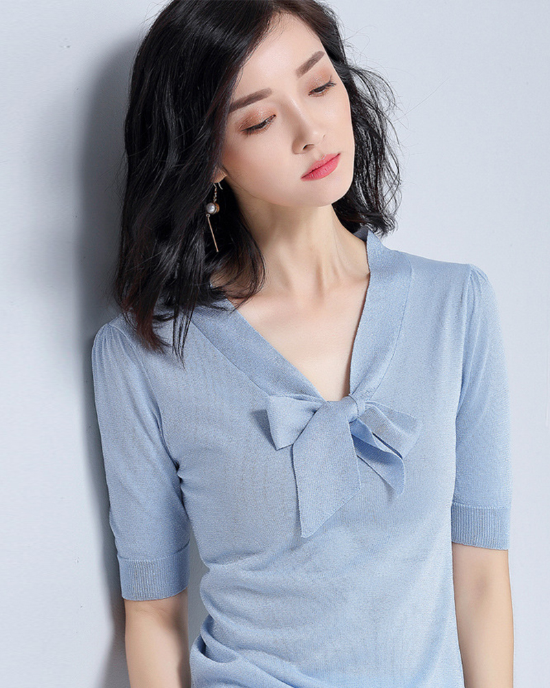 綁帶金絲涼感針織上衣 五色