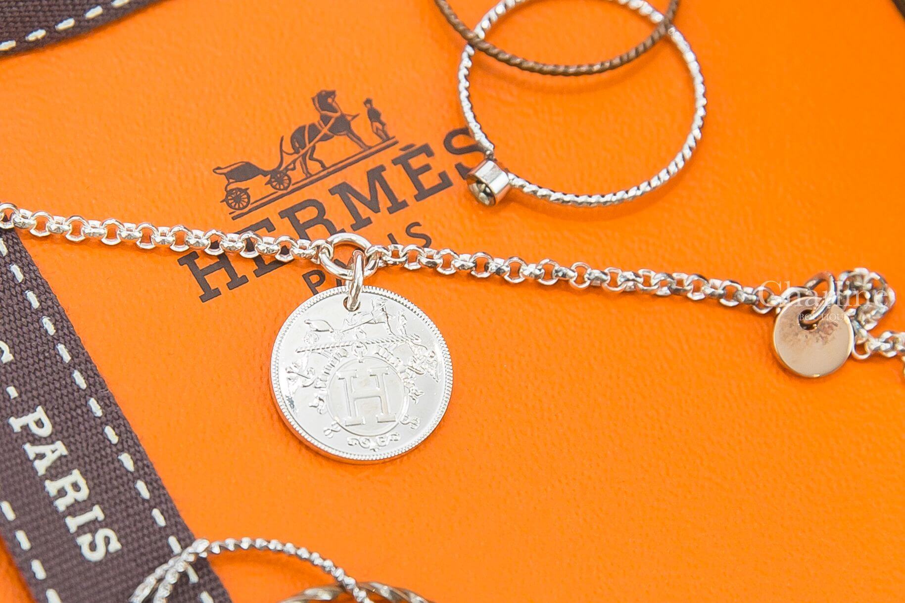 Hermès Hermes Ex-libris Bracelet Small Model 銀色玫瑰金吊牌銀飾手鍊