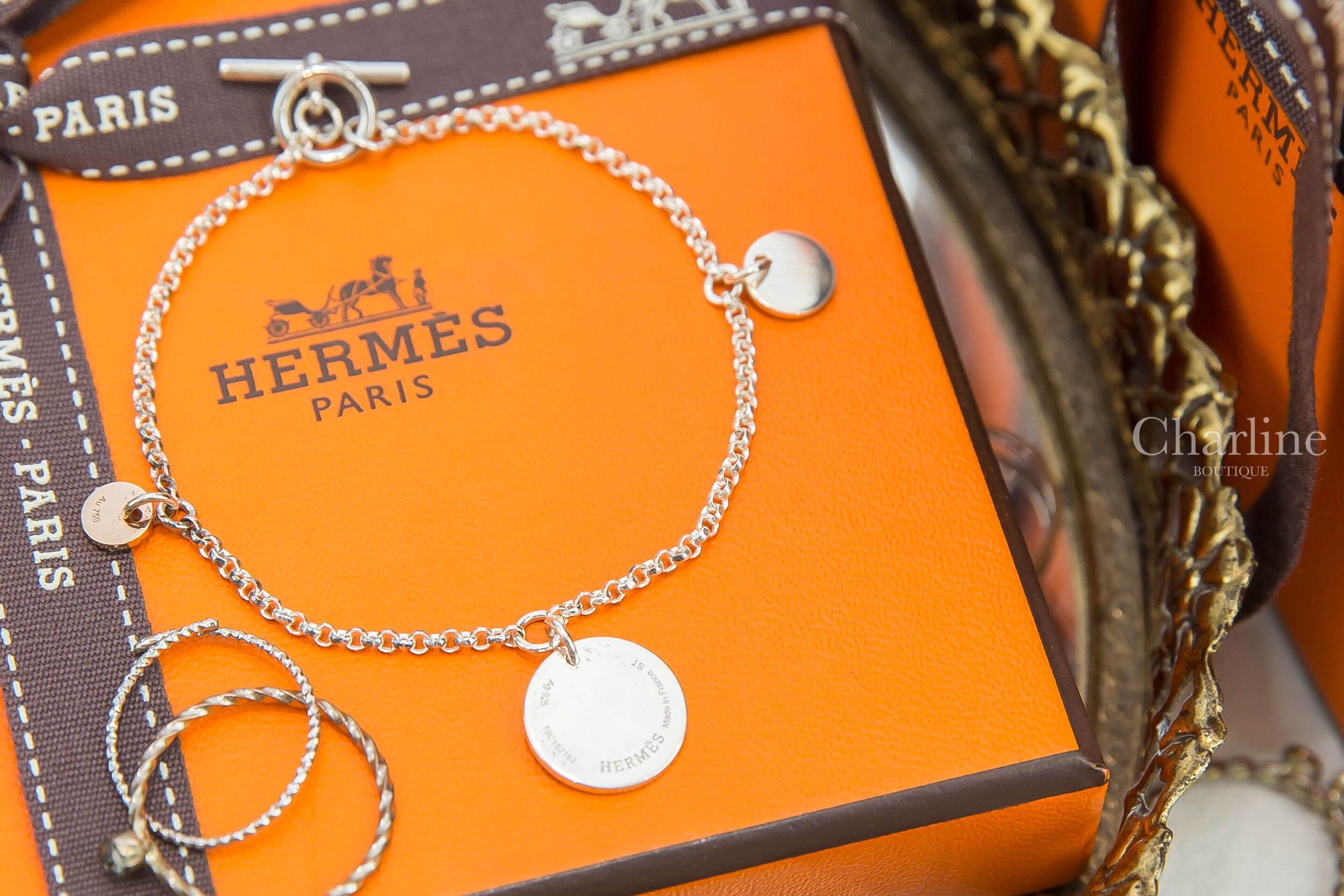 Hermès Hermes Ex-libris Bracelet, Small Model 銀色玫瑰金吊牌銀飾手鍊-Charline Boutique 精品代購