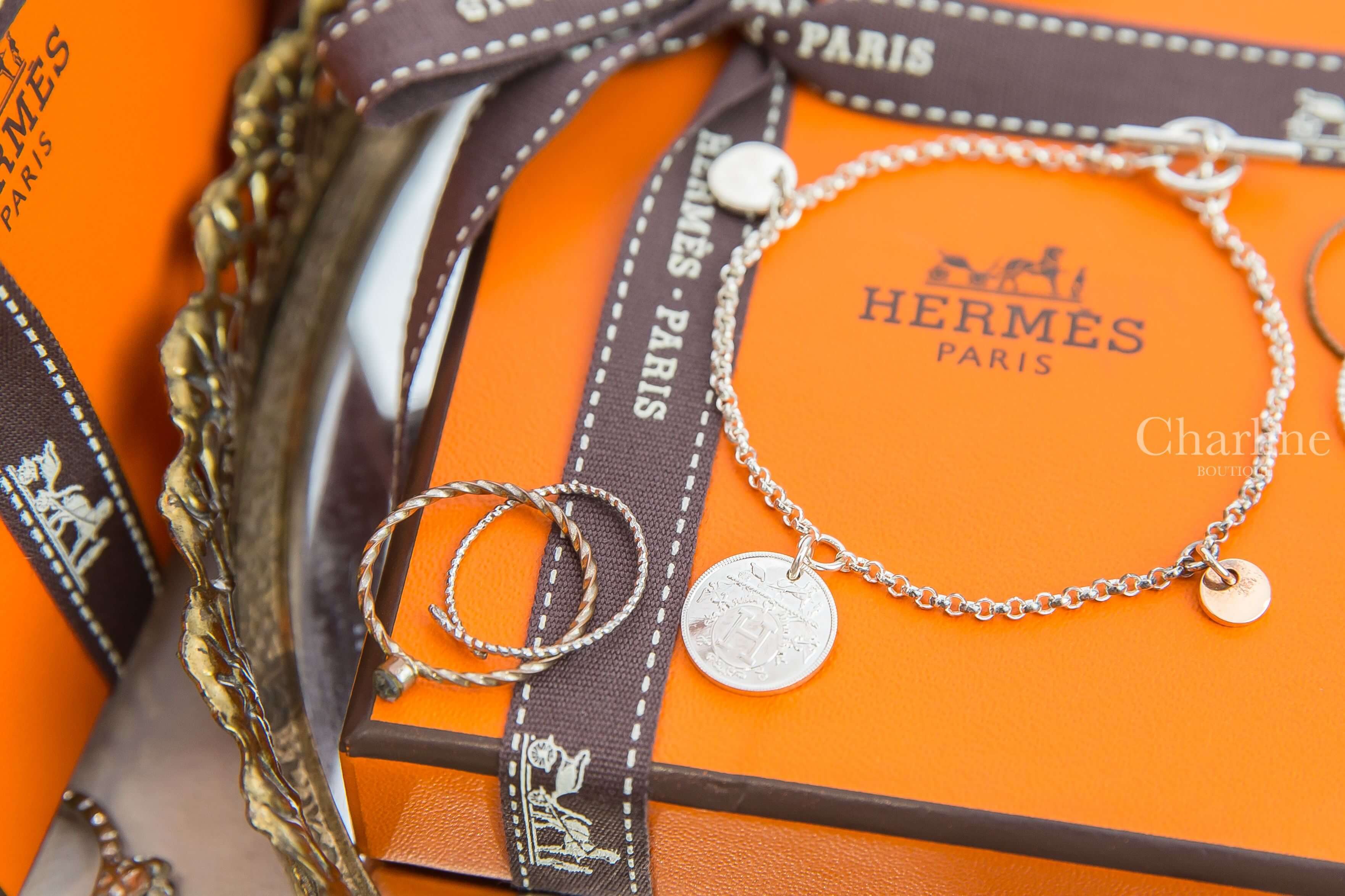 Hermès Hermes Ex-libris Bracelet, Small Model 銀色玫瑰金吊牌銀飾手鍊-Charline Boutique 精品代購