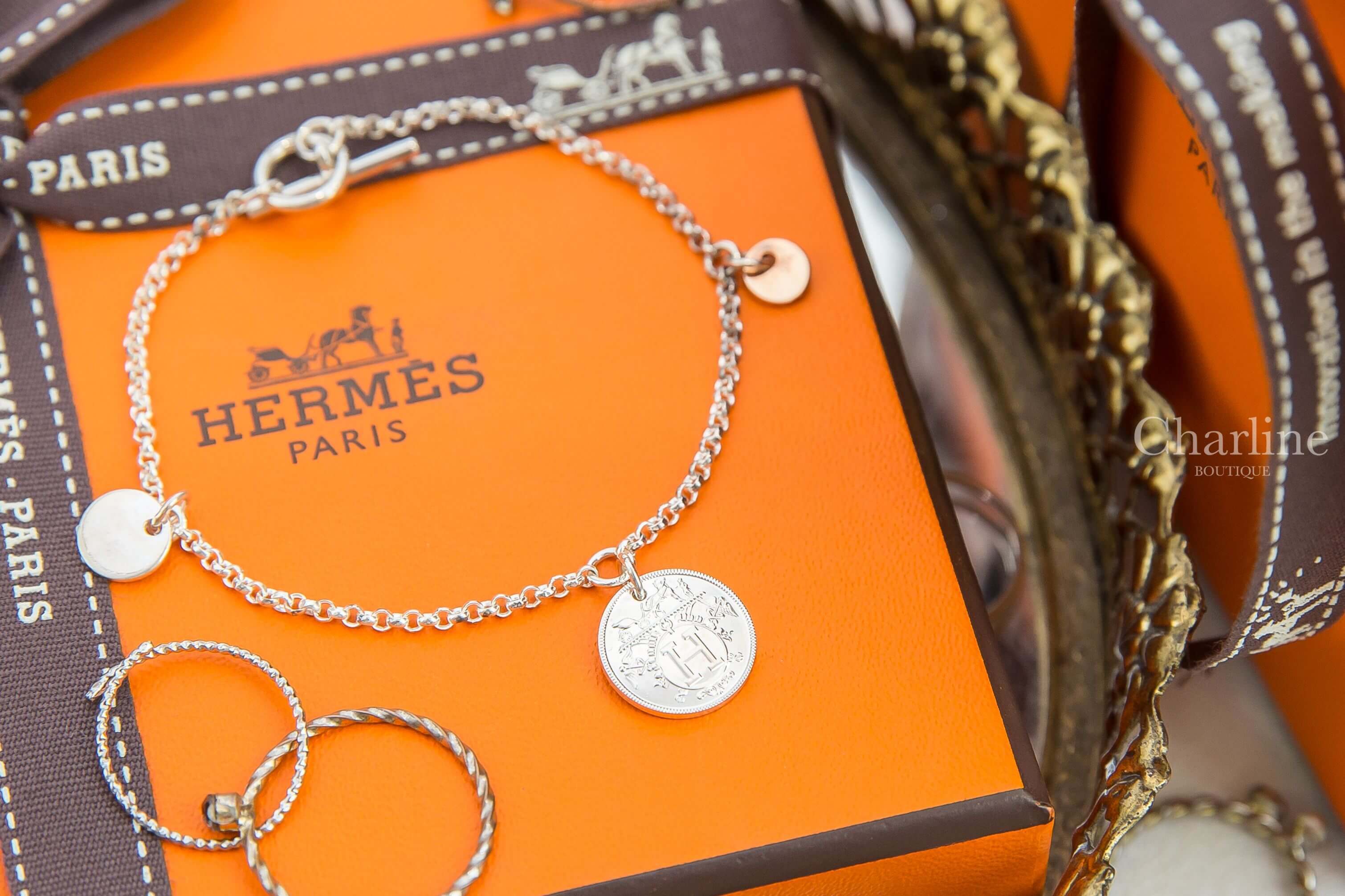 Hermès Hermes Ex-libris Bracelet, Small Model 銀色玫瑰金吊牌銀飾手鍊-Charline Boutique 精品代購