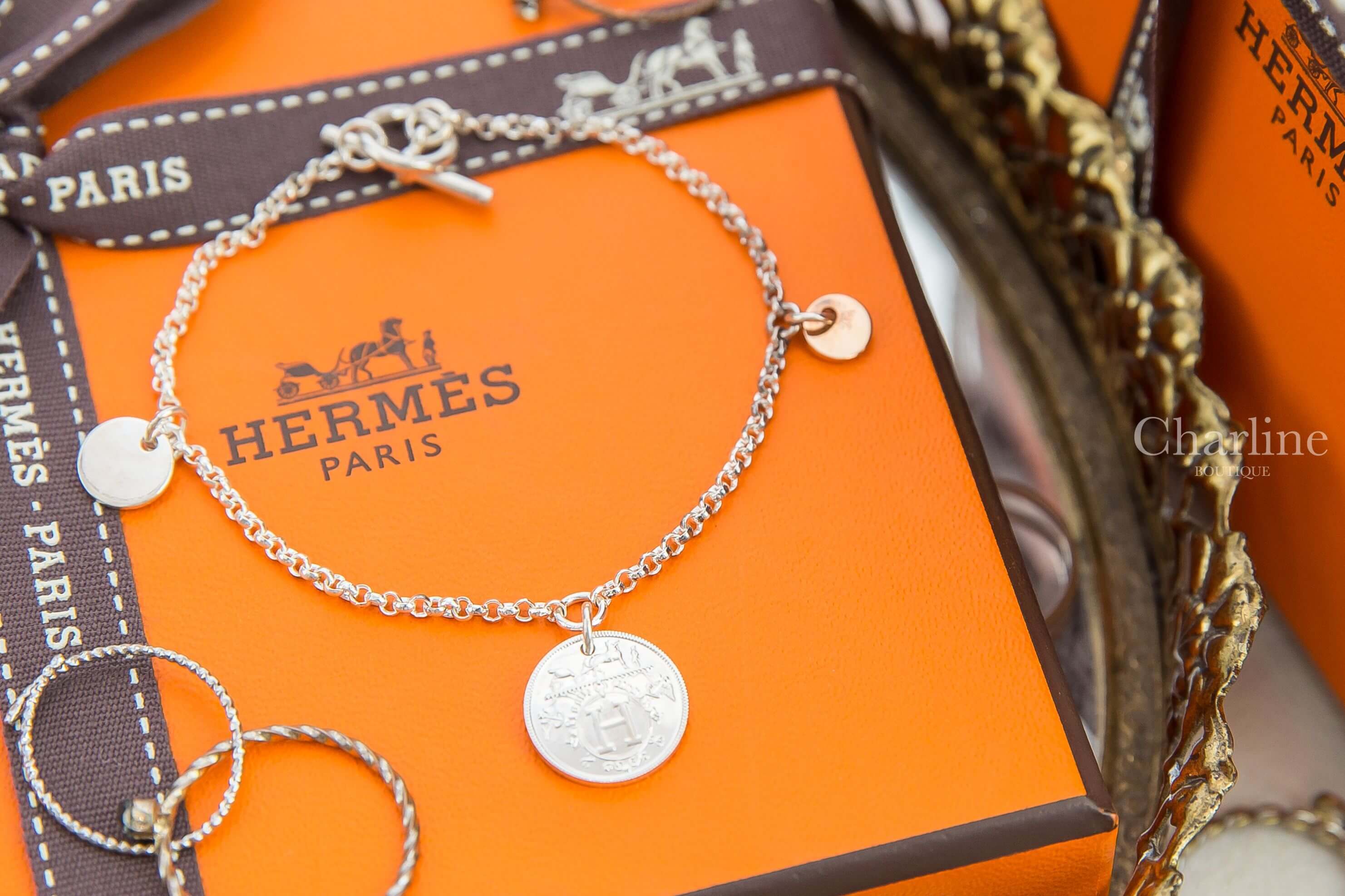 Hermès Hermes Ex-libris Bracelet, Small Model 銀色玫瑰金吊牌銀飾手鍊-Charline Boutique 精品代購