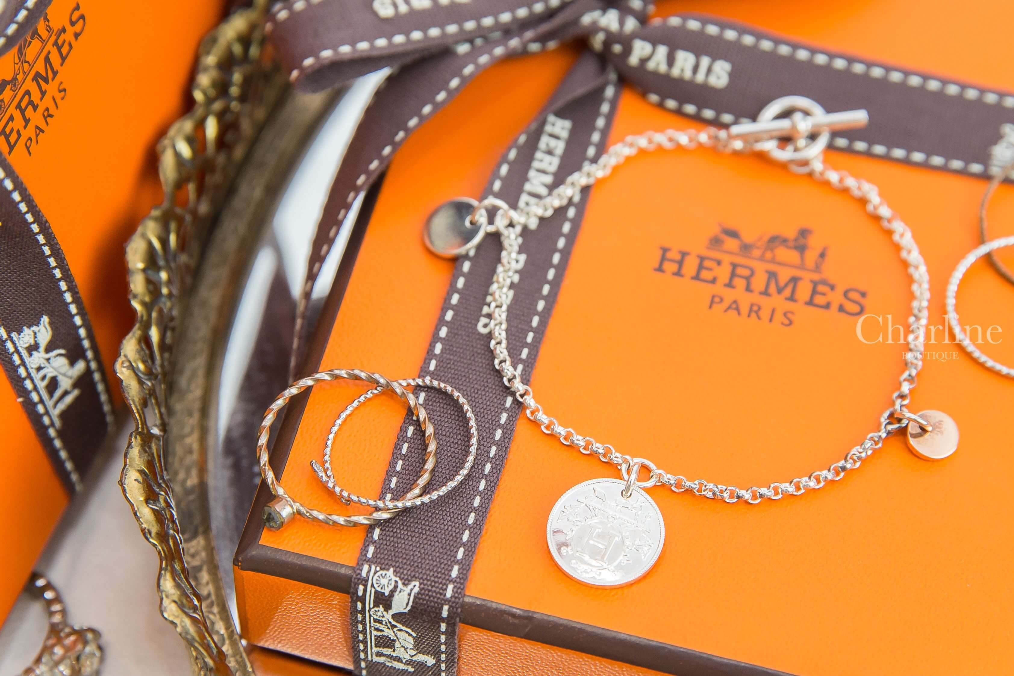 Hermès Hermes Ex-libris Bracelet, Small Model 銀色玫瑰金吊牌銀飾手鍊-Charline Boutique 精品代購