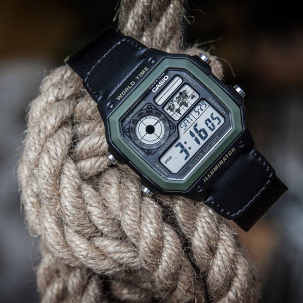 Casio 復古跳字錶 黑色尼龍帶 AE-1200WHB-1B