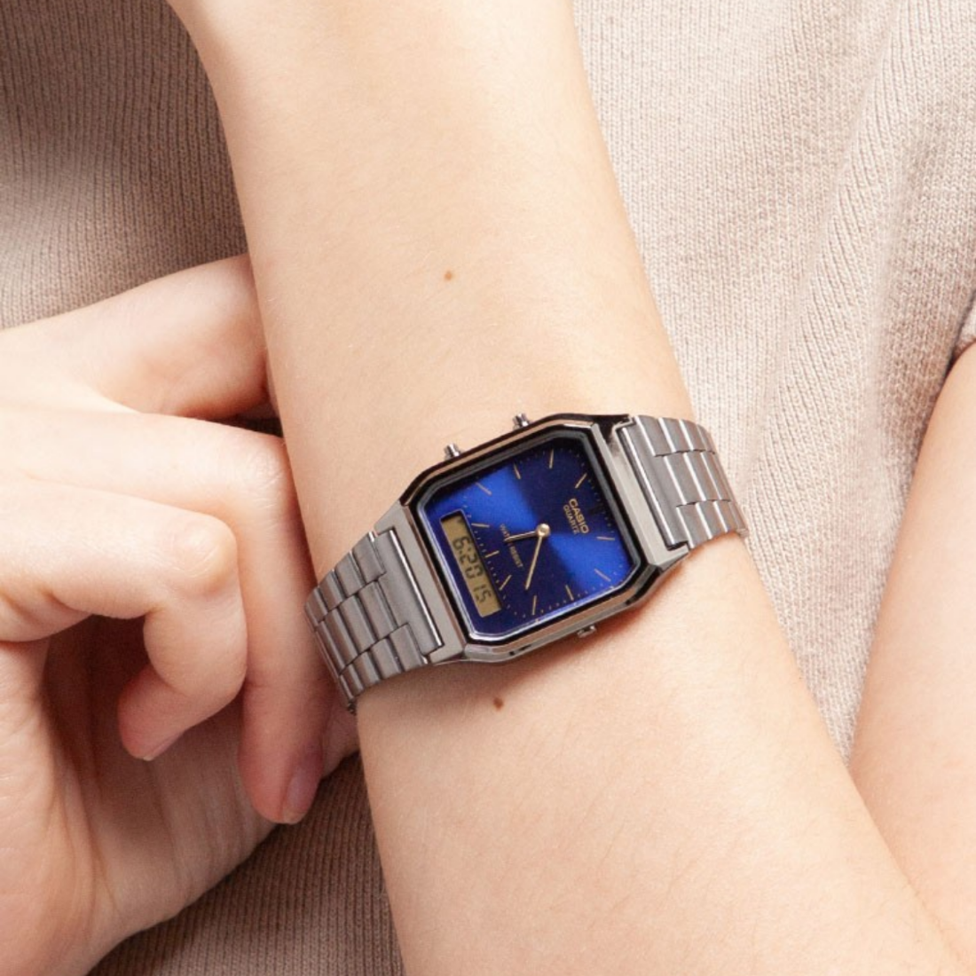 CASIO AQ-230GG-2A 青銅灰 雙顯 方形 復古錶