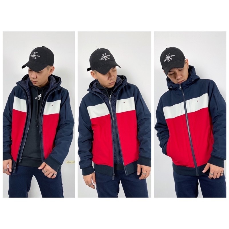 Tommy Hilfiger 雙層拉鍊 假兩件式 鋪棉 厚款 防潑水 防風外套 連帽外套