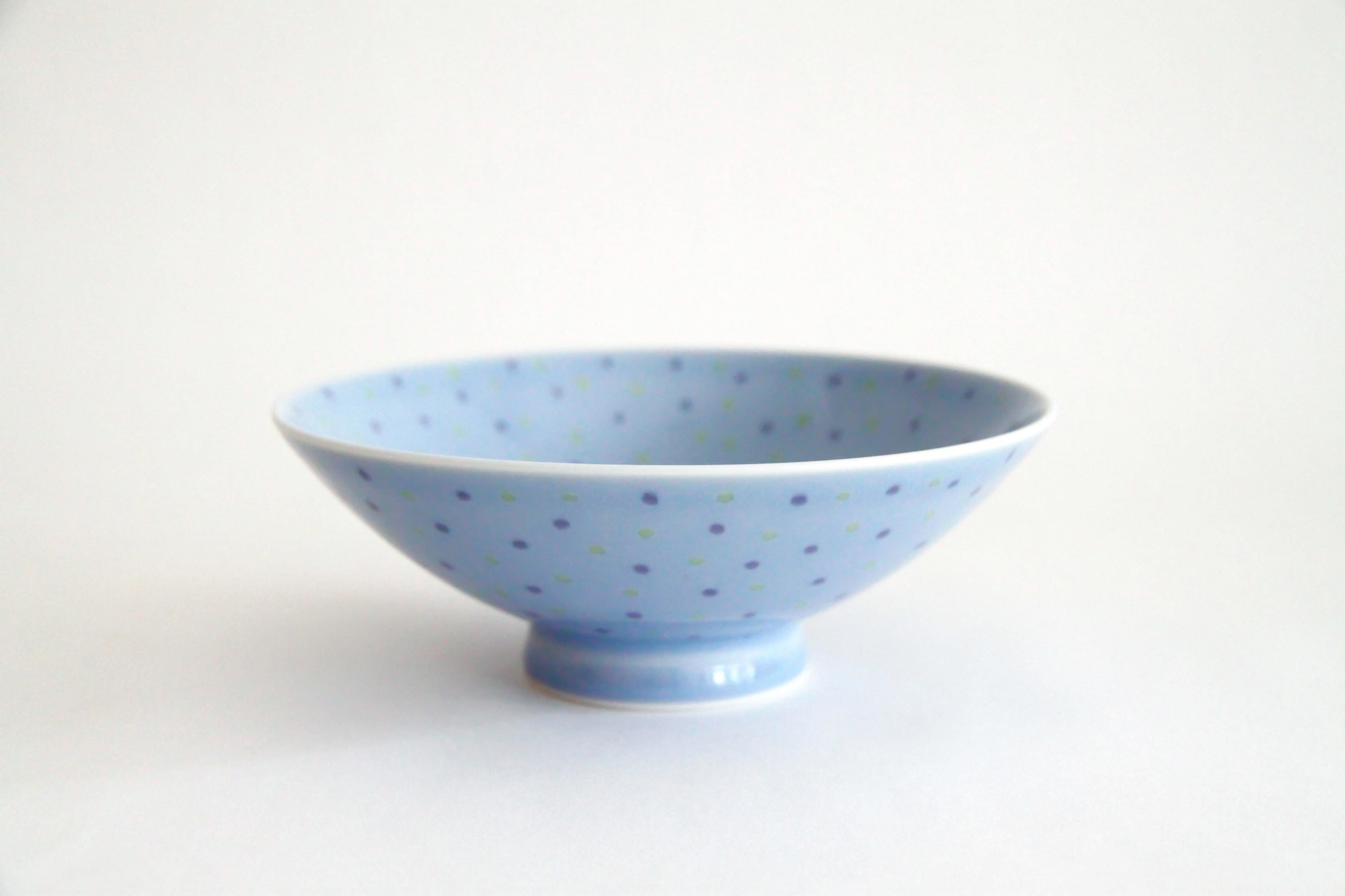 白山陶器-平茶碗 I-13 水藍底藍點