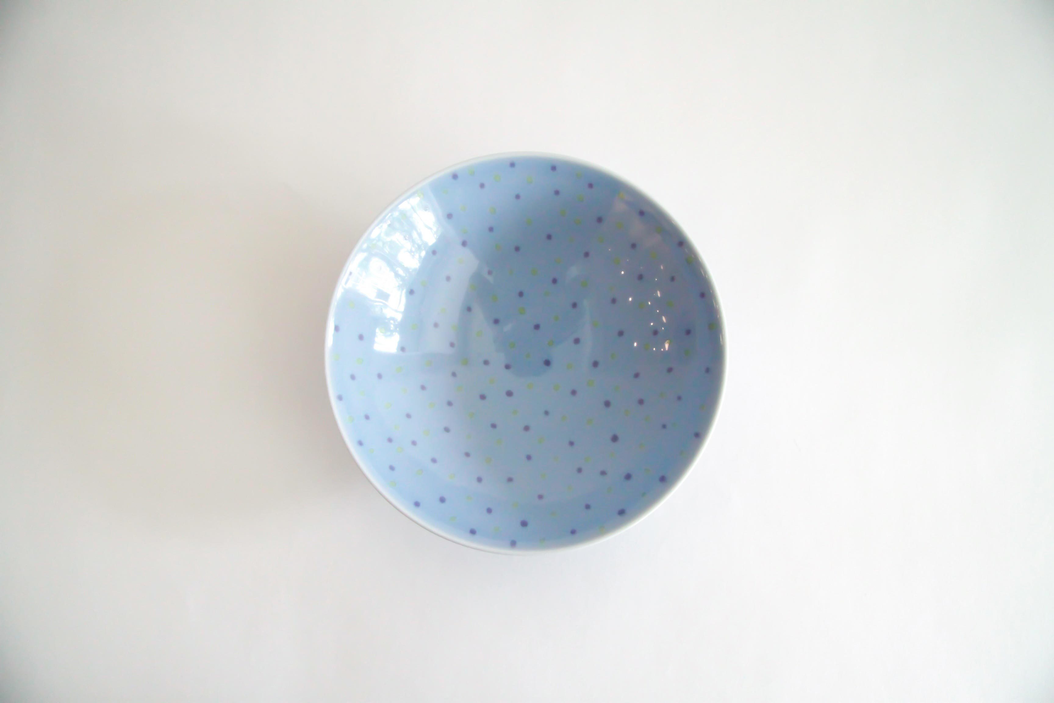 白山陶器-平茶碗 I-13 水藍底藍點