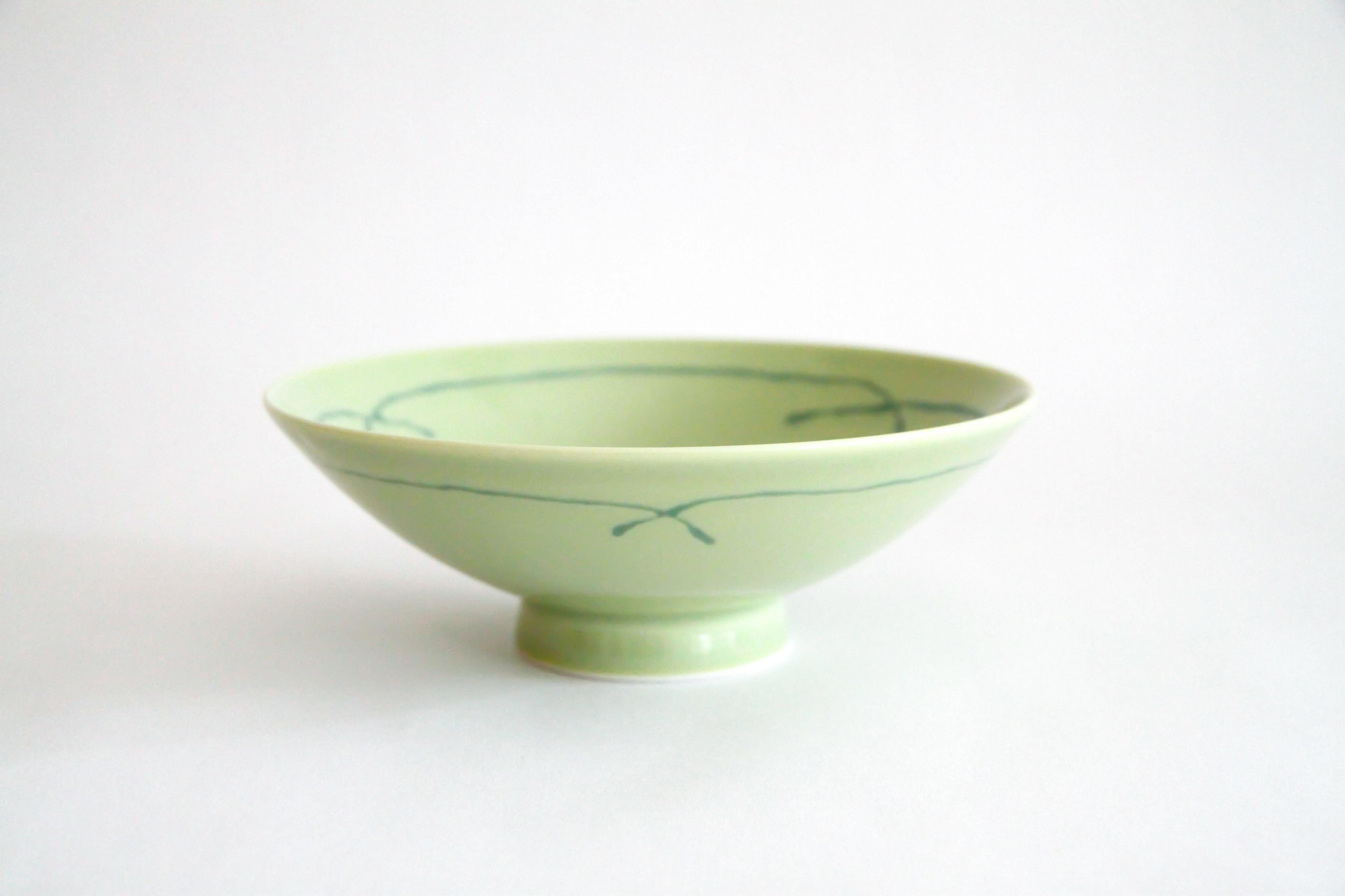 白山陶器-平茶碗 L-2 黃綠底綠弧