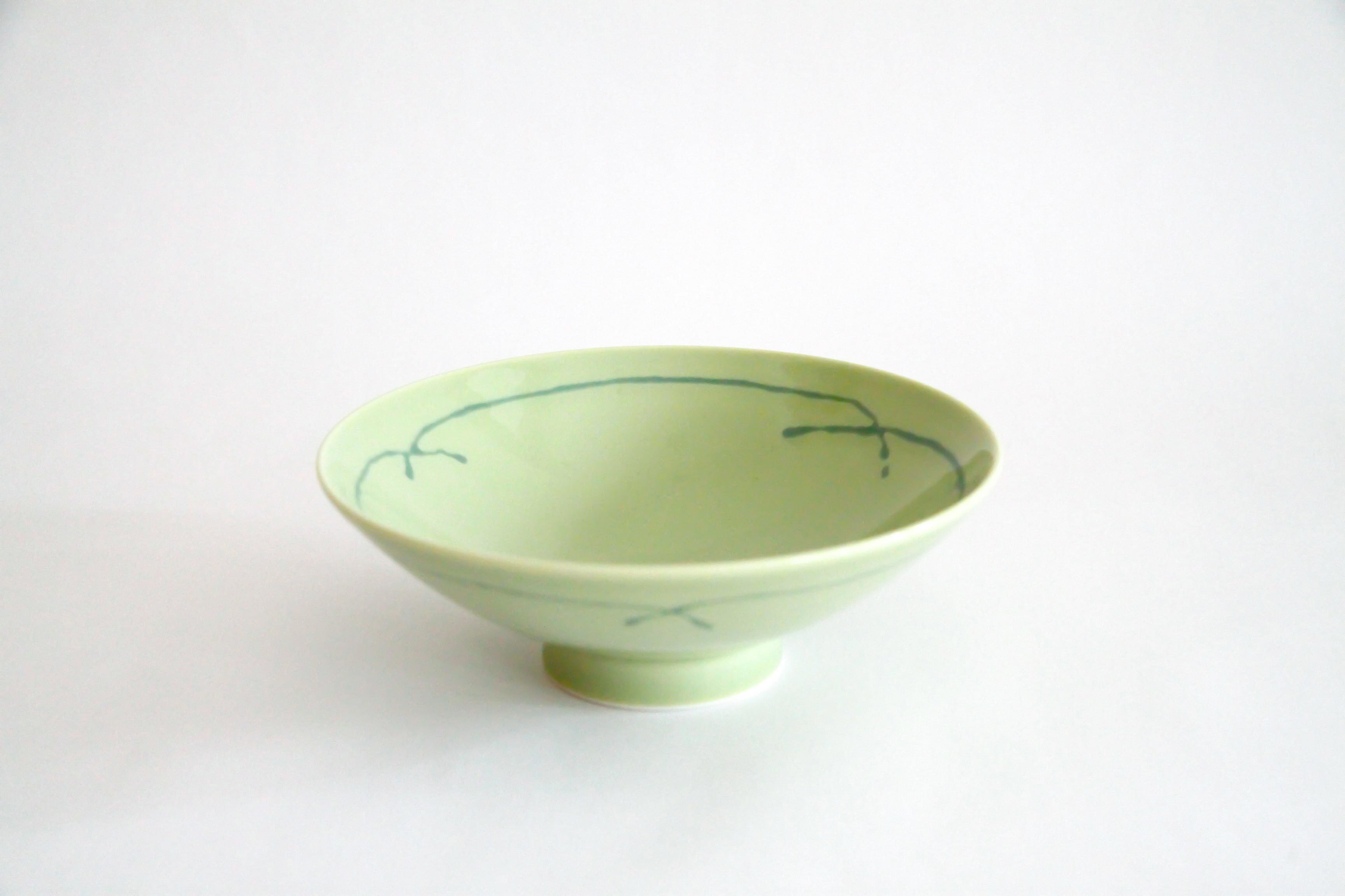 白山陶器-平茶碗 L-2 黃綠底綠弧