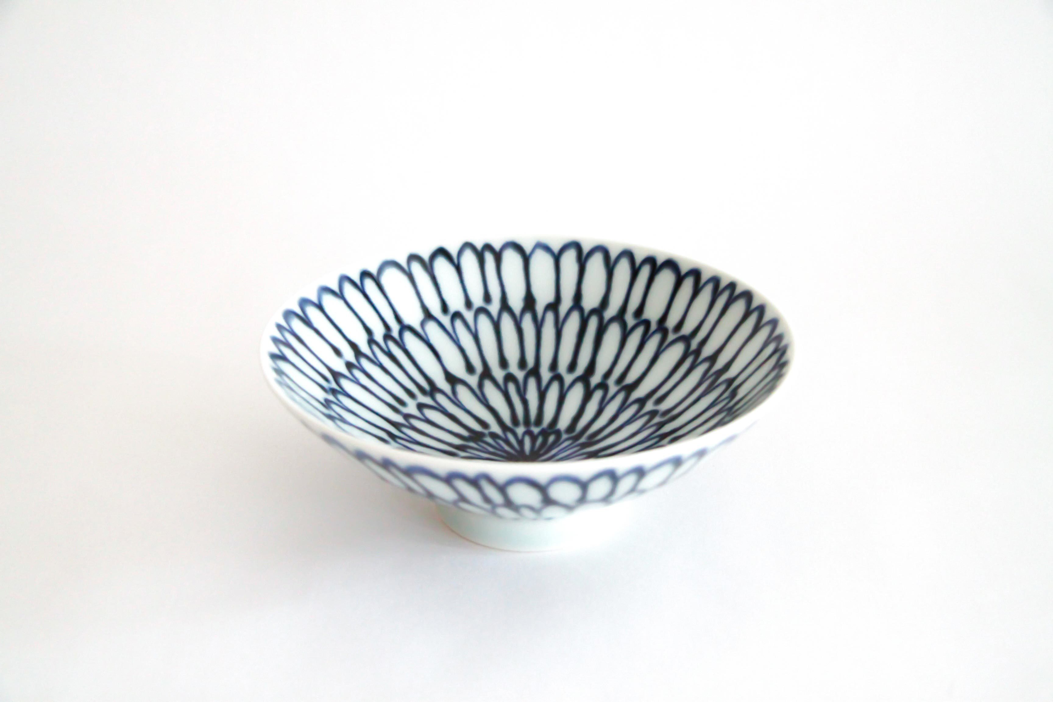 白山陶器-平茶碗 P-4 白底吳須菊花