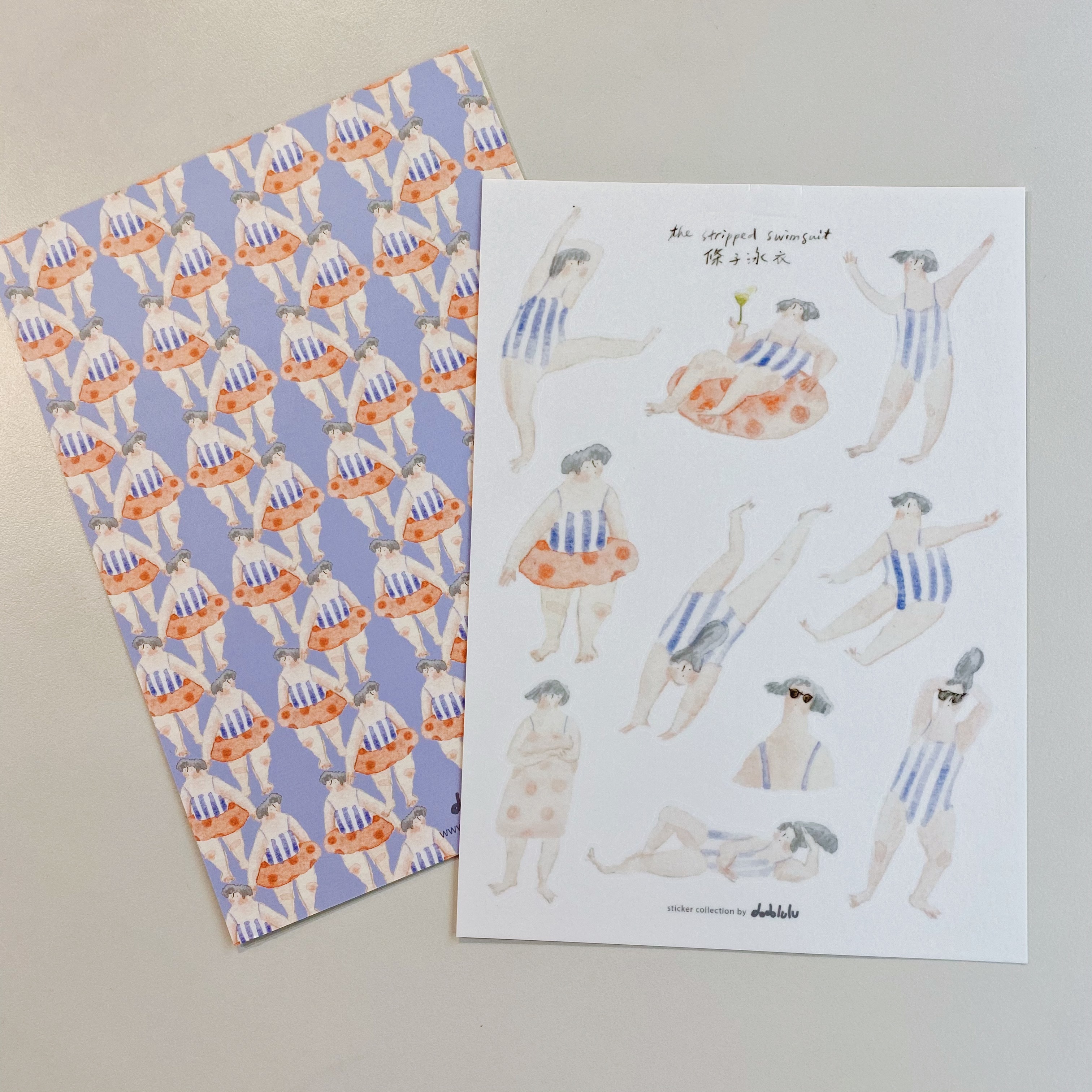dodolulu 條子泳衣 手繪插畫和紙貼紙