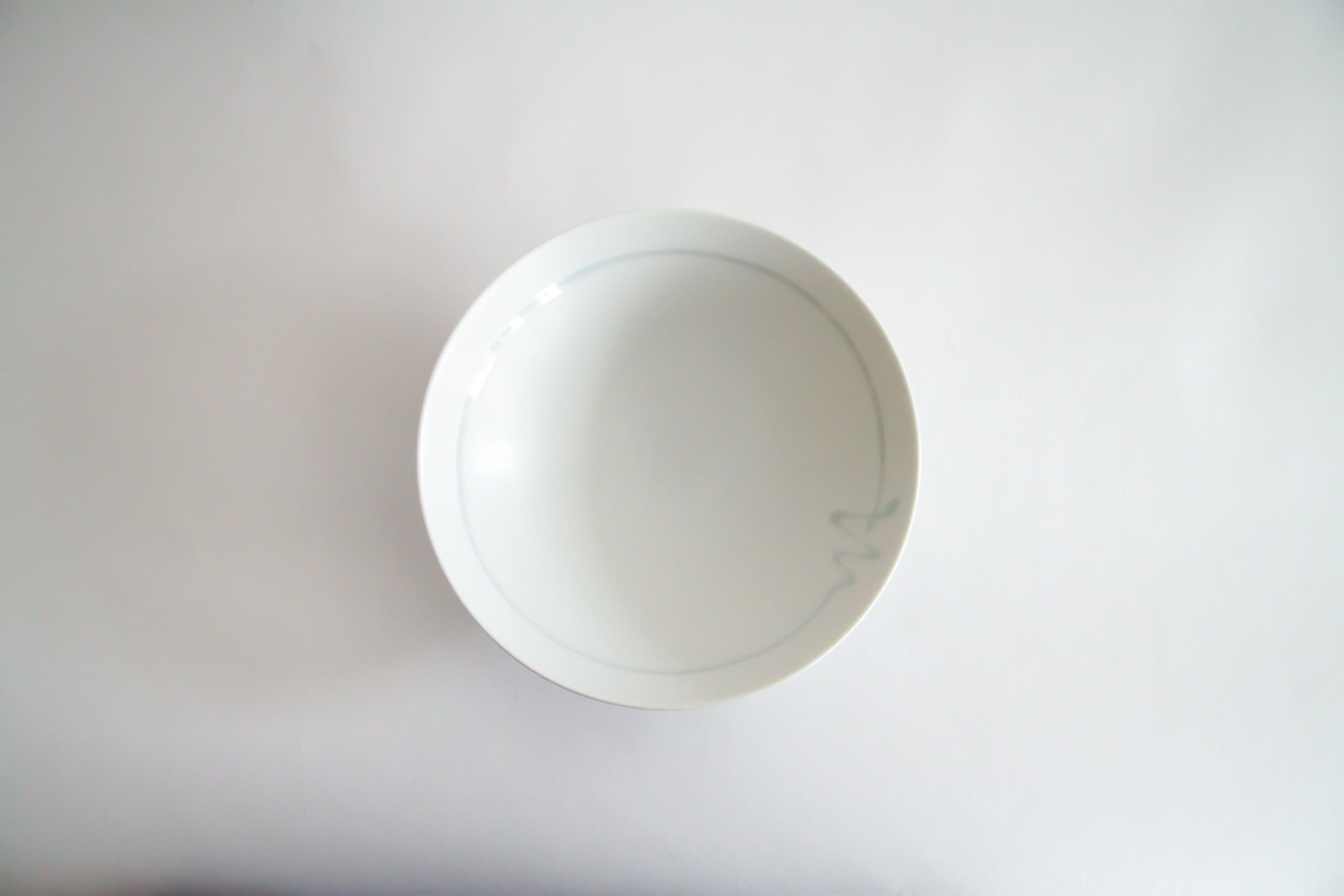 白山陶器-平茶碗 S-9 霧白底灰大圈