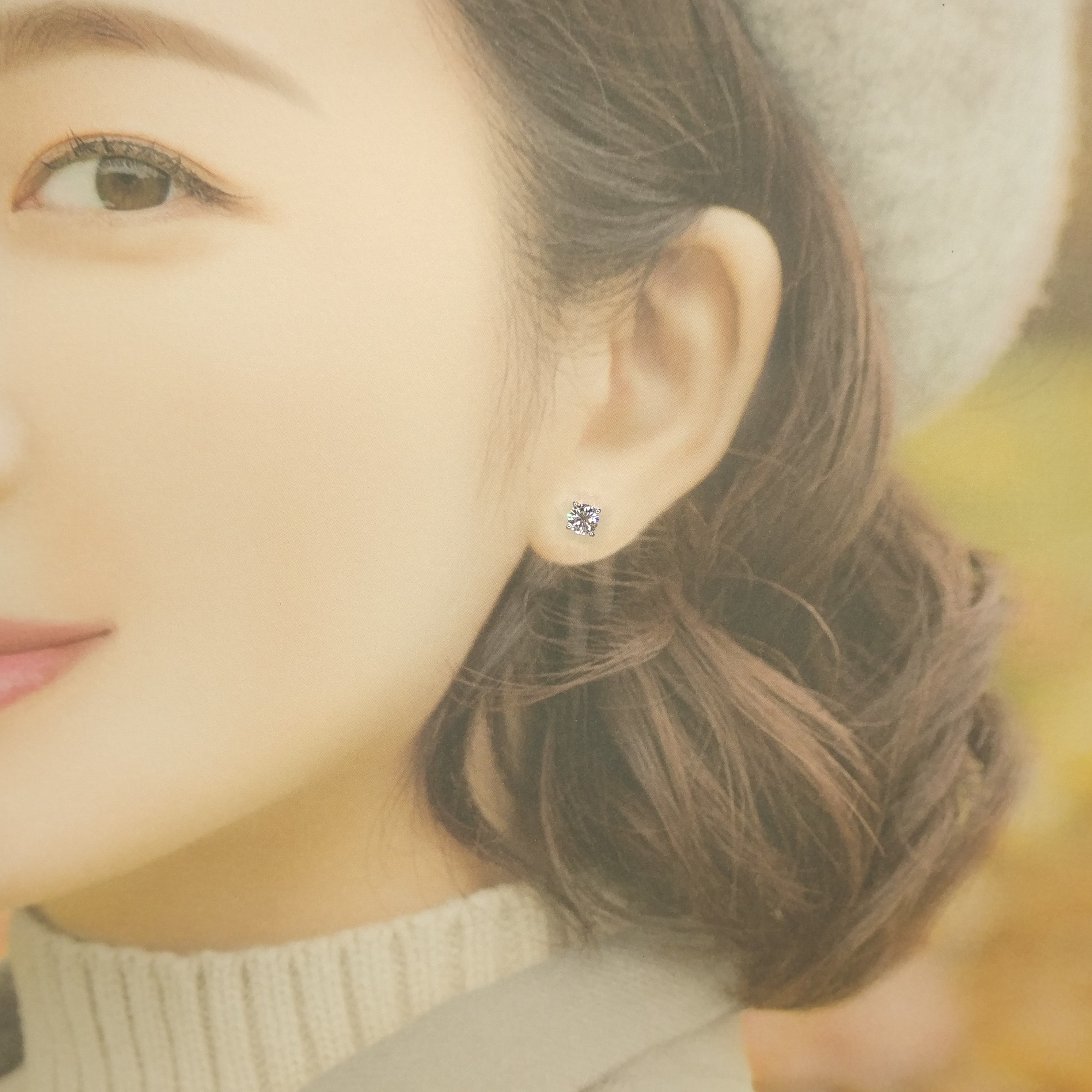 全新18K白金【主石1卡1份鑽石】4爪耳環