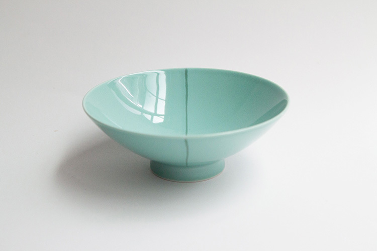 白山陶器-平茶碗 D-22 藍綠單線