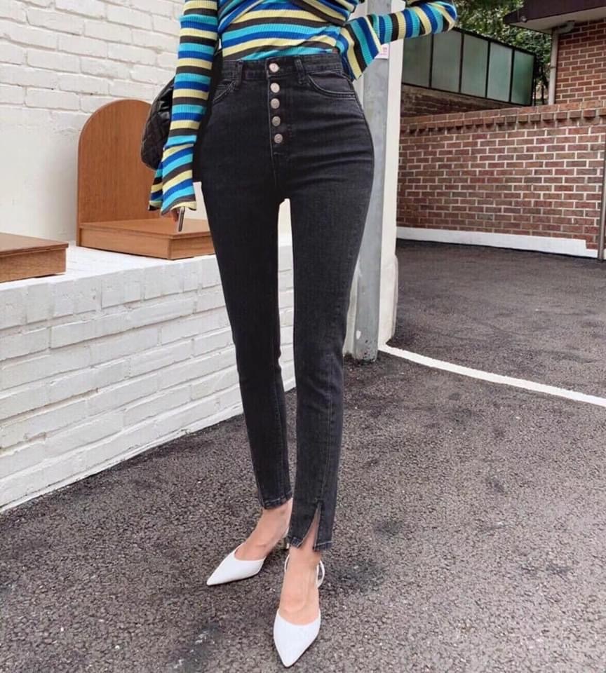 高單櫃超激瘦多釦黑系高腰褲m