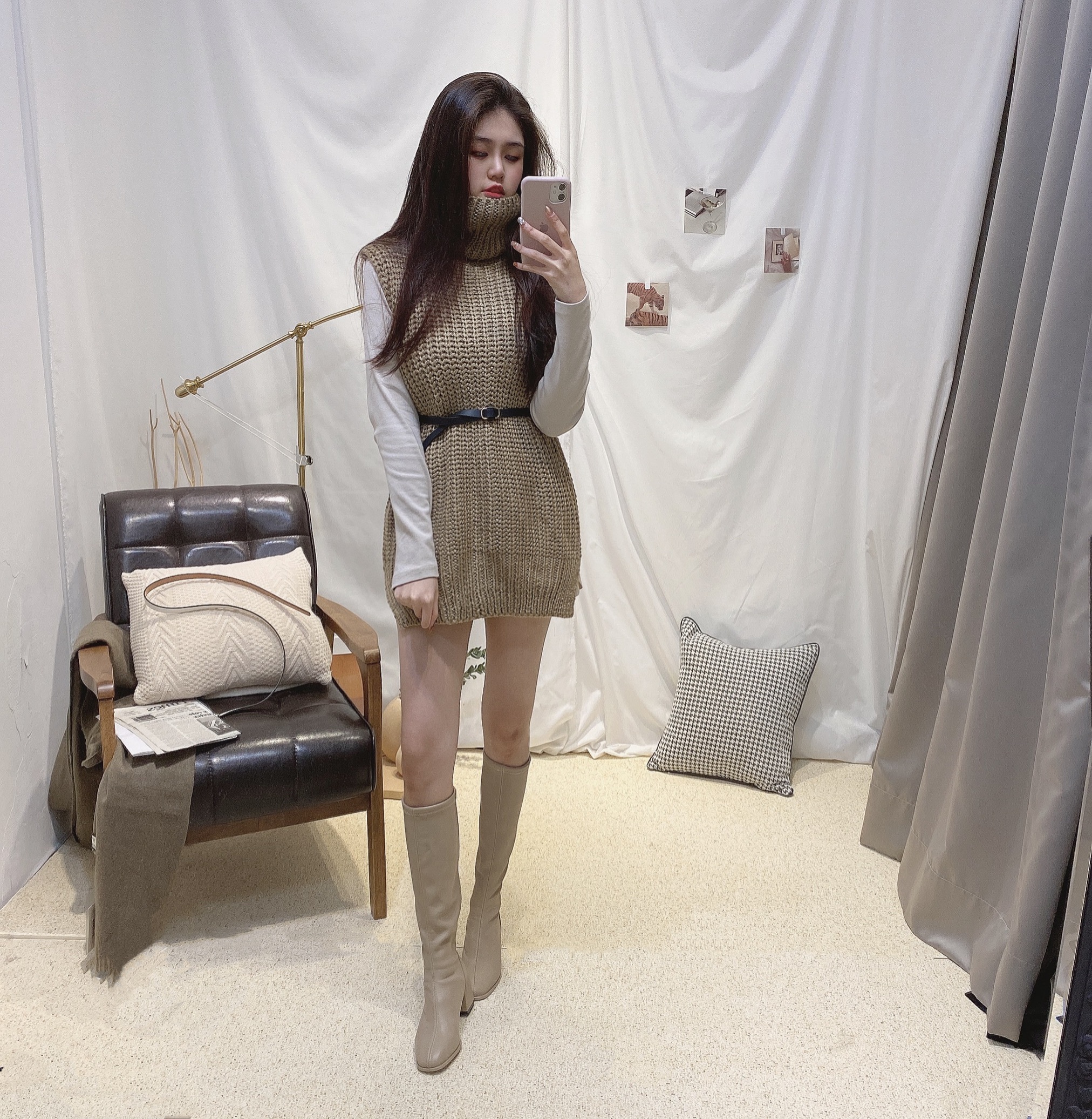 知性粗針高領背心/二色