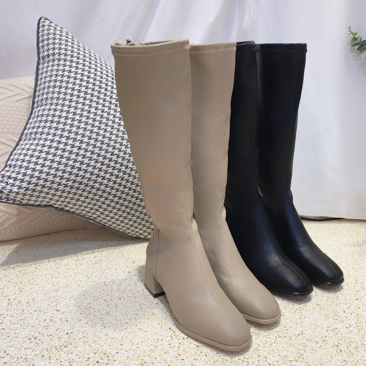 質感軟皮膝下長靴/二色