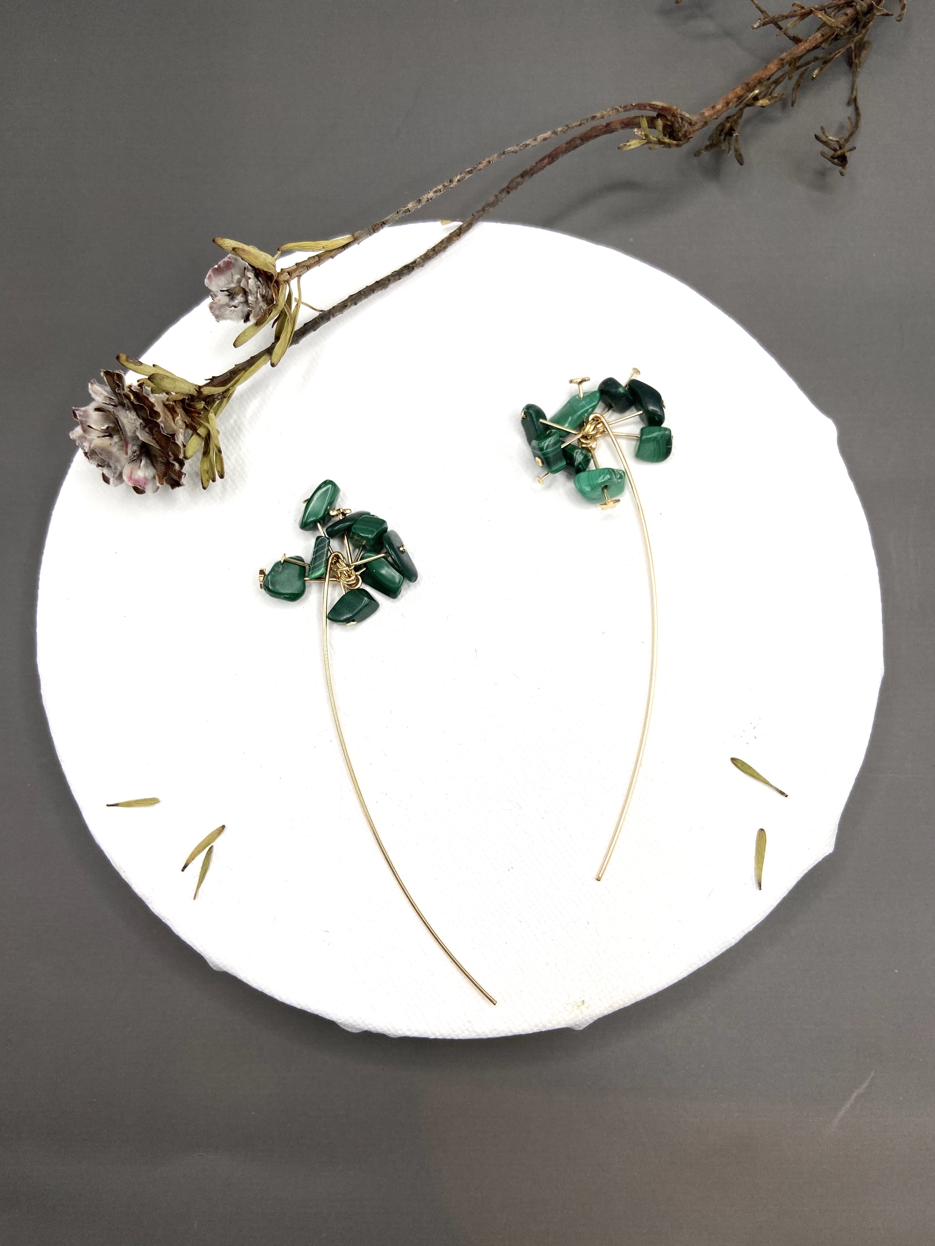 COLE COOL優雅天然孔雀石14kgf流星耳環耳夾