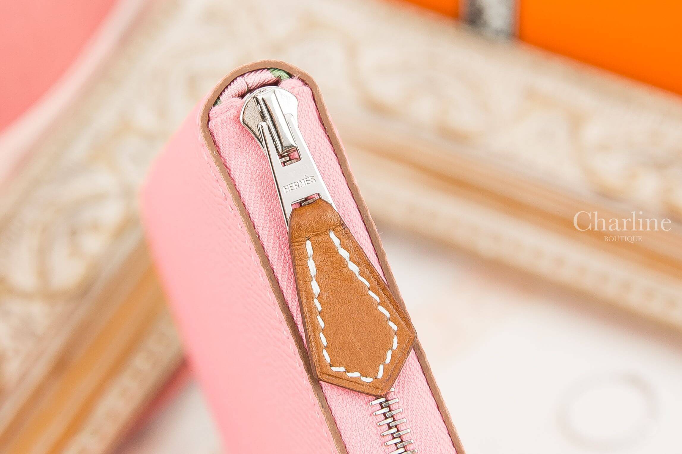 Hermès Silk' In Compact Wallet 1Q Rose Confetti Epsom 奶昔粉絲巾拉鍊短夾