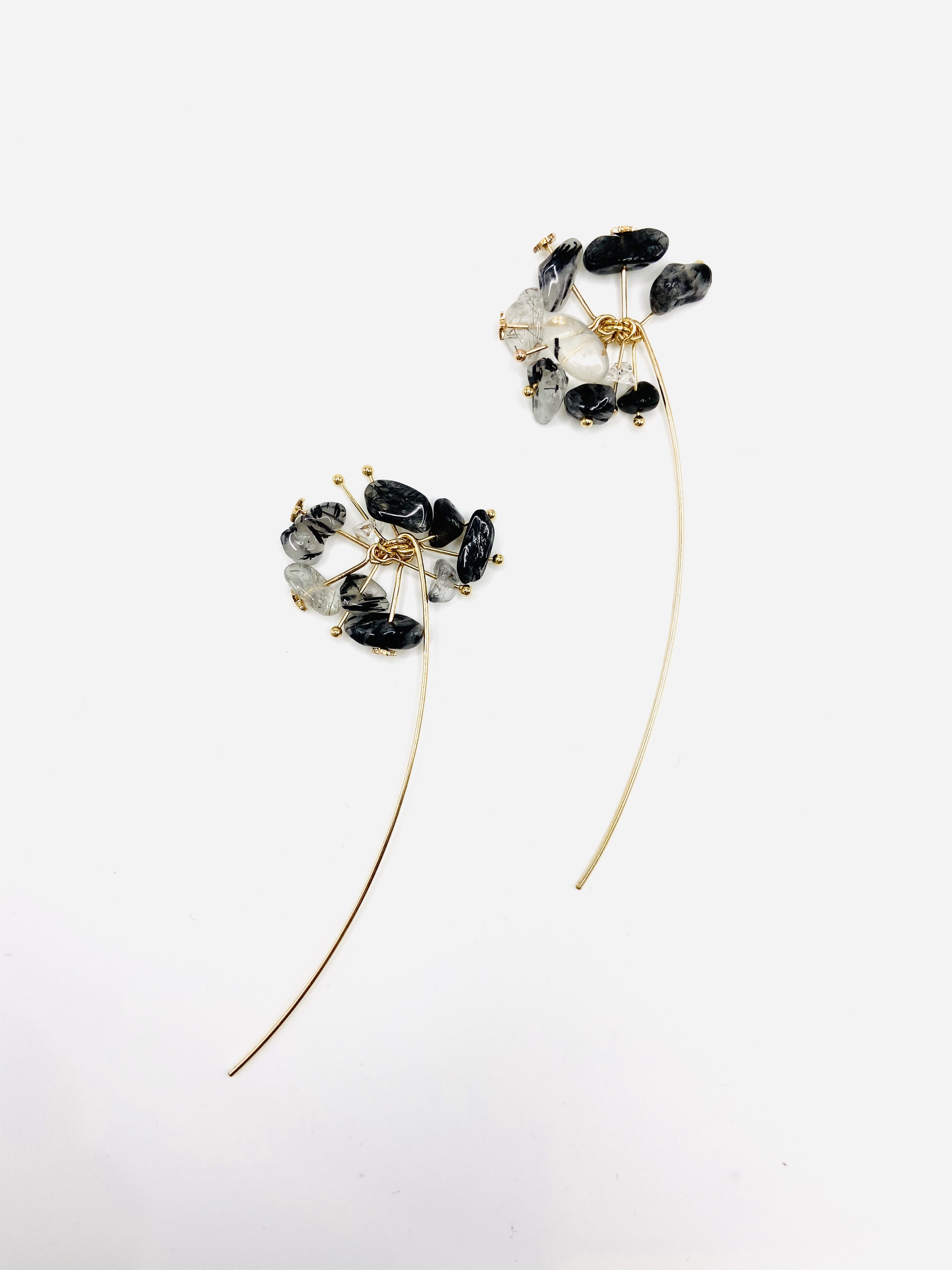 COLE COOL優雅天然黑髪晶14kgf流星耳環耳夾