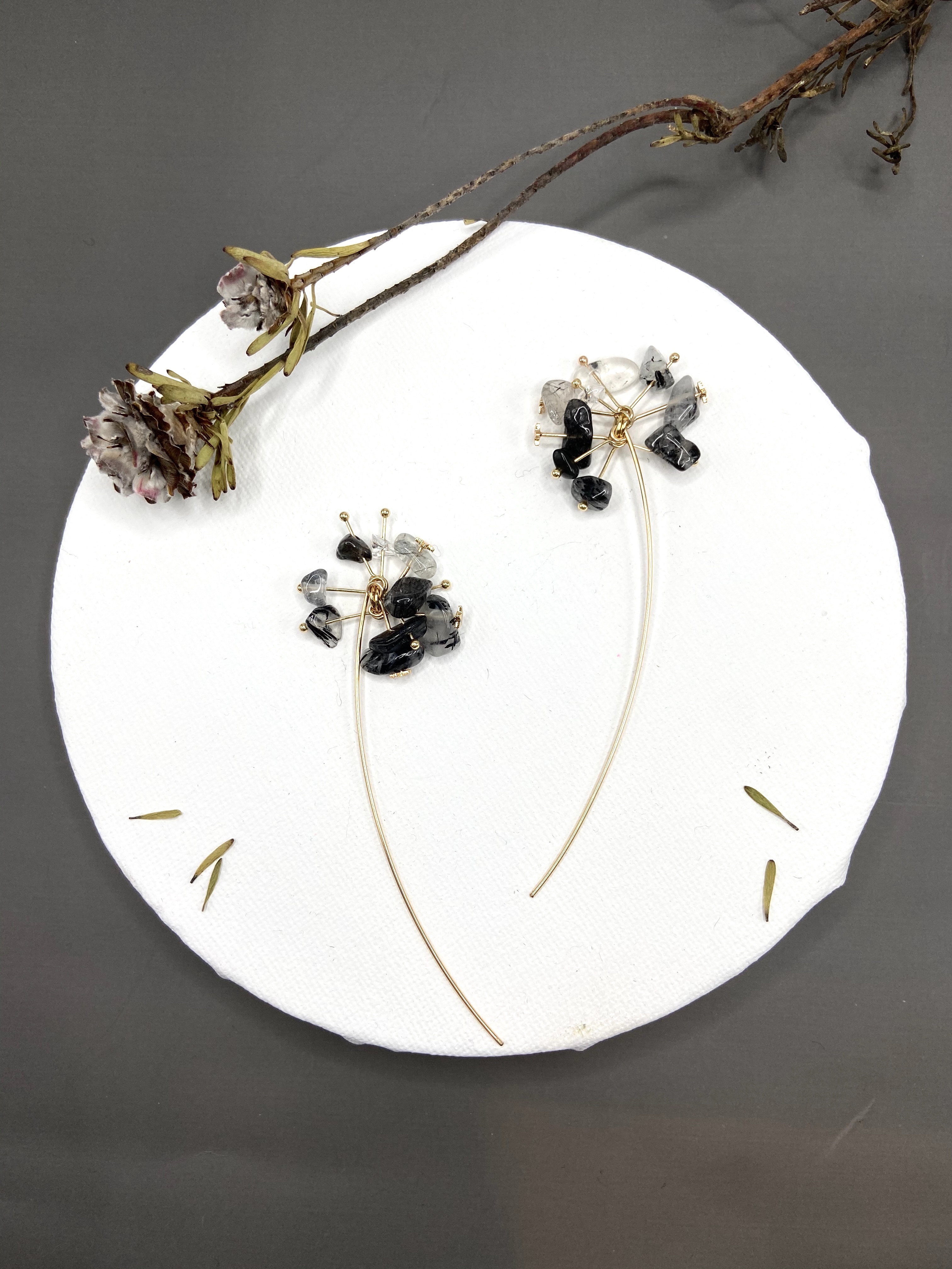 COLE COOL優雅天然黑髪晶14kgf流星耳環耳夾