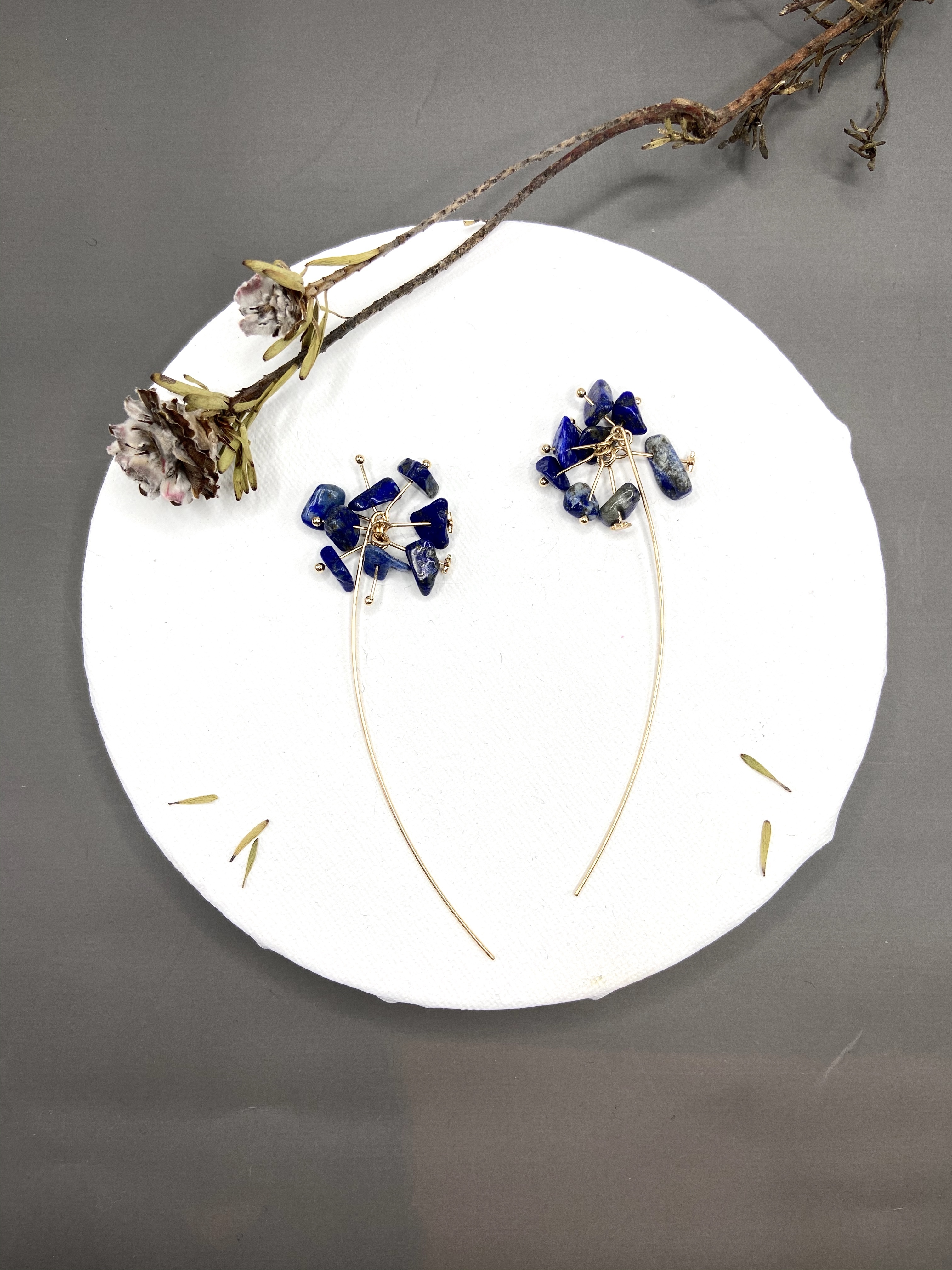 COLE COOL優雅天然青金石14kgf流星耳環耳夾