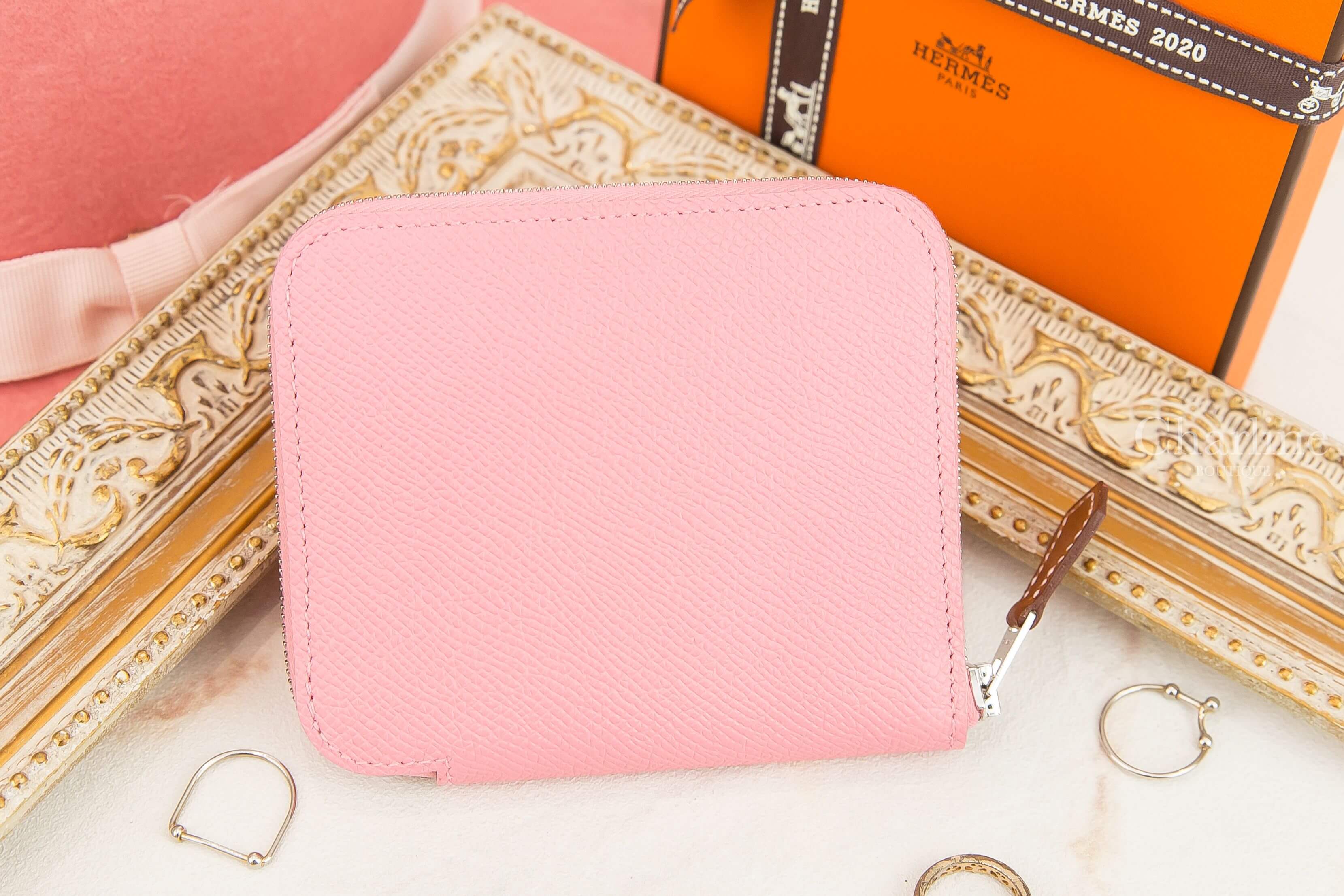 Hermès Silk' In Compact Wallet 1Q Rose Confetti Epsom 奶昔粉絲巾拉鍊短夾