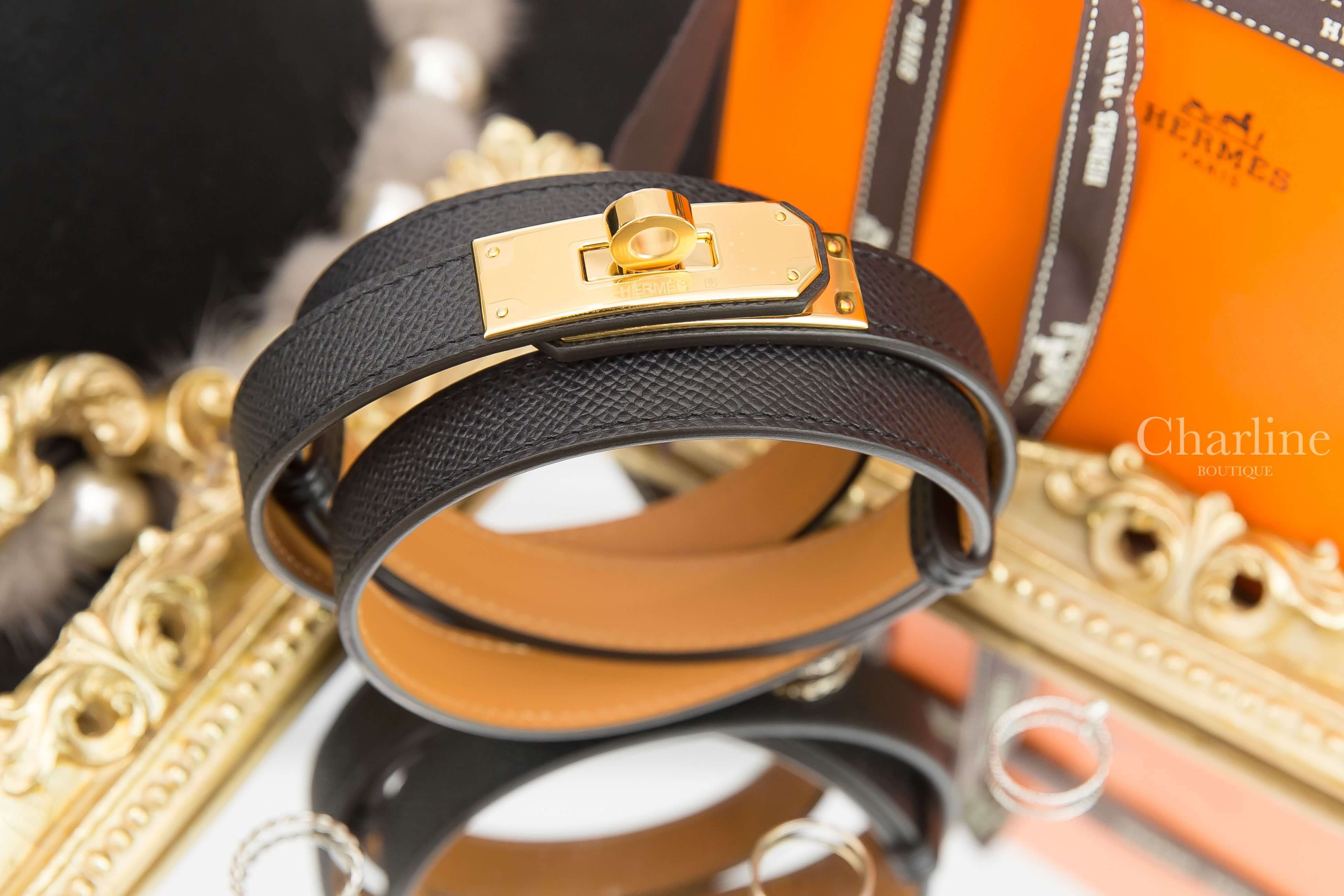 Hermès Kelly 18 Belt 黑色牛皮金扣可調式皮帶-Charline Boutique 精品代購