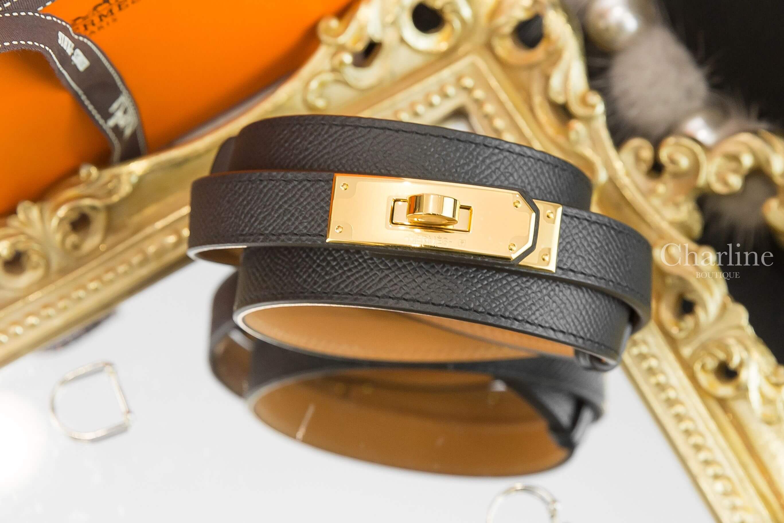 Hermès Kelly 18 Belt 黑色牛皮金扣可調式皮帶-Charline Boutique 精品代購