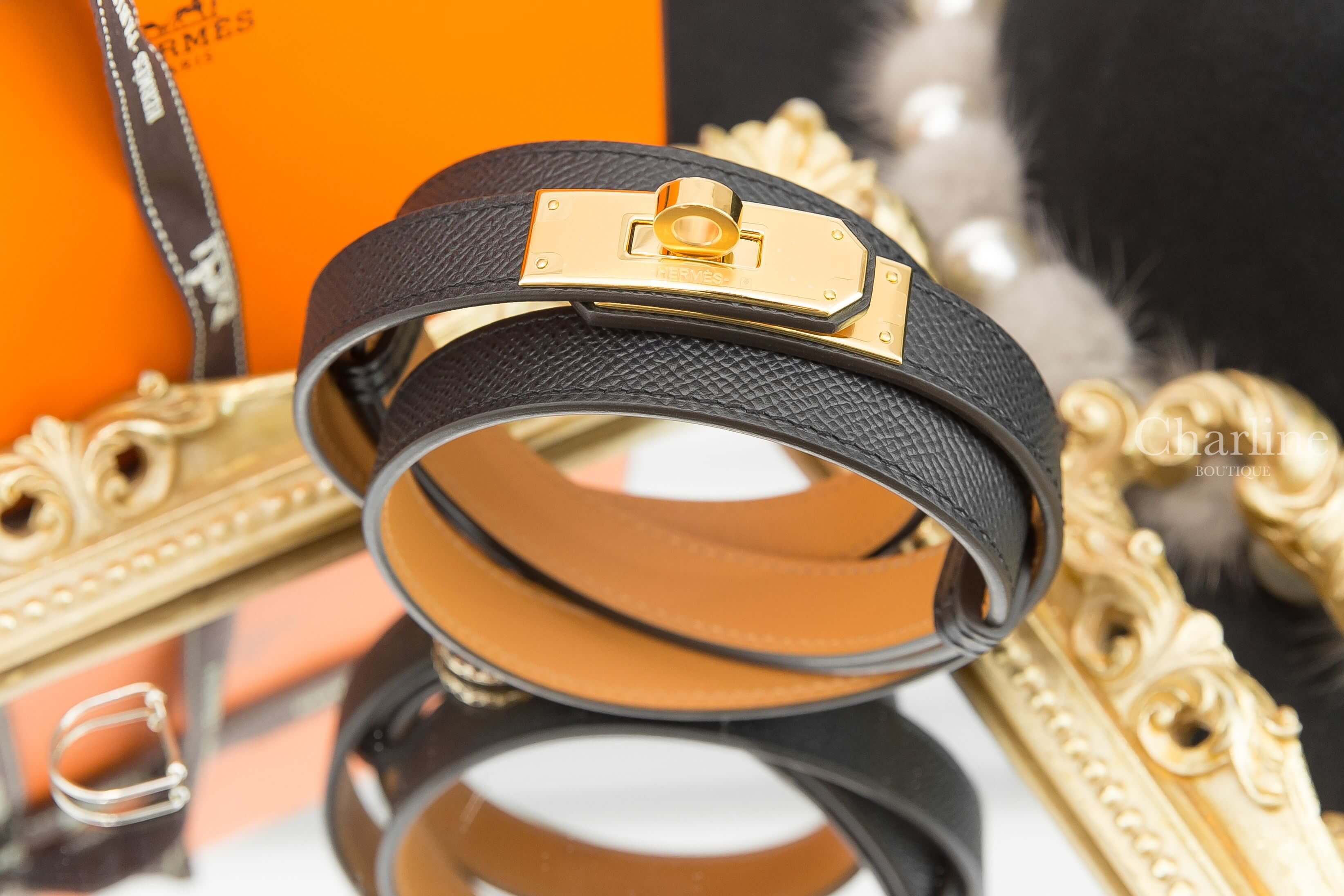 Hermès Kelly 18 Belt 黑色牛皮金扣可調式皮帶-Charline Boutique 精品代購