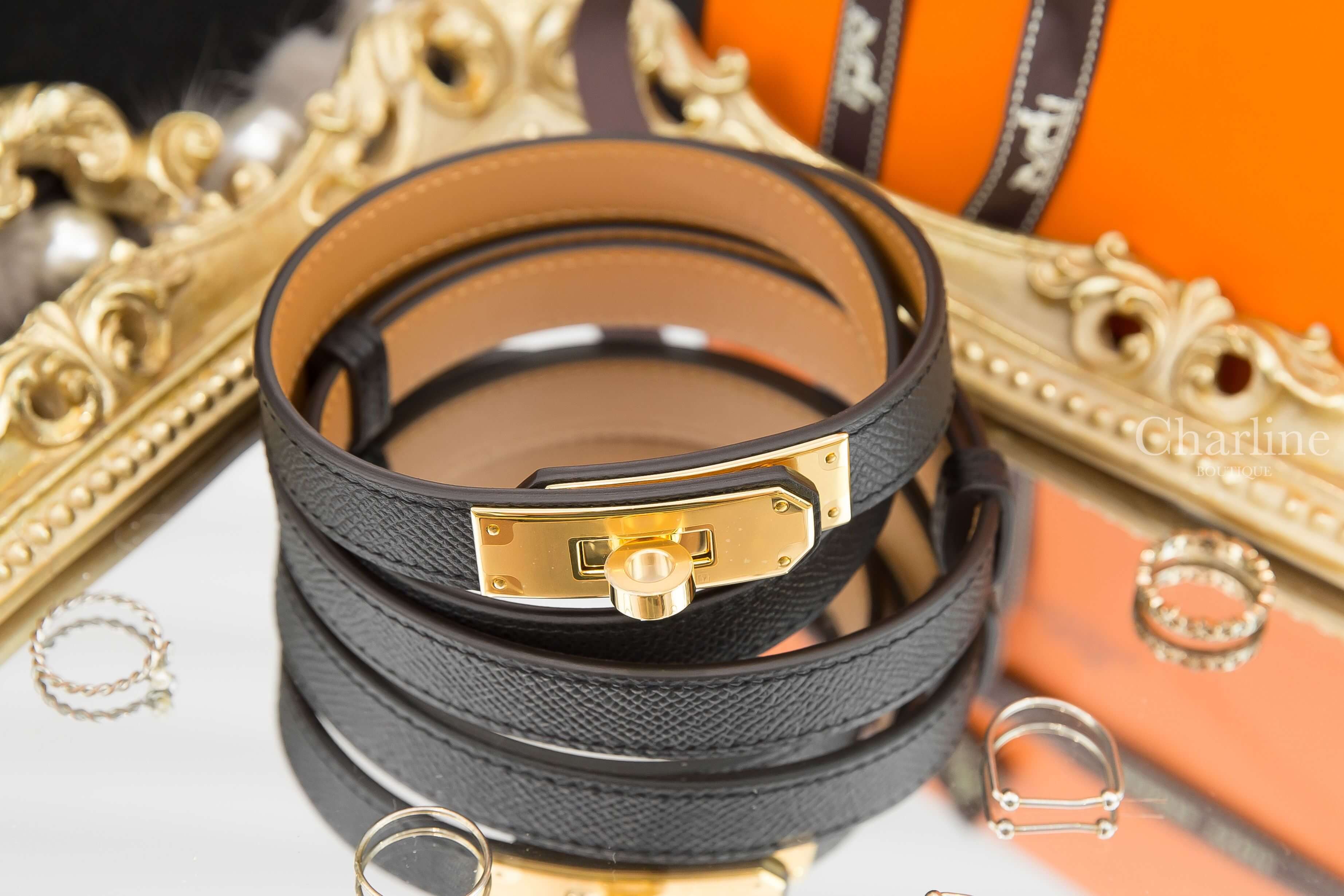 Hermès Kelly 18 Belt 黑色牛皮金扣可調式皮帶-Charline Boutique 精品代購