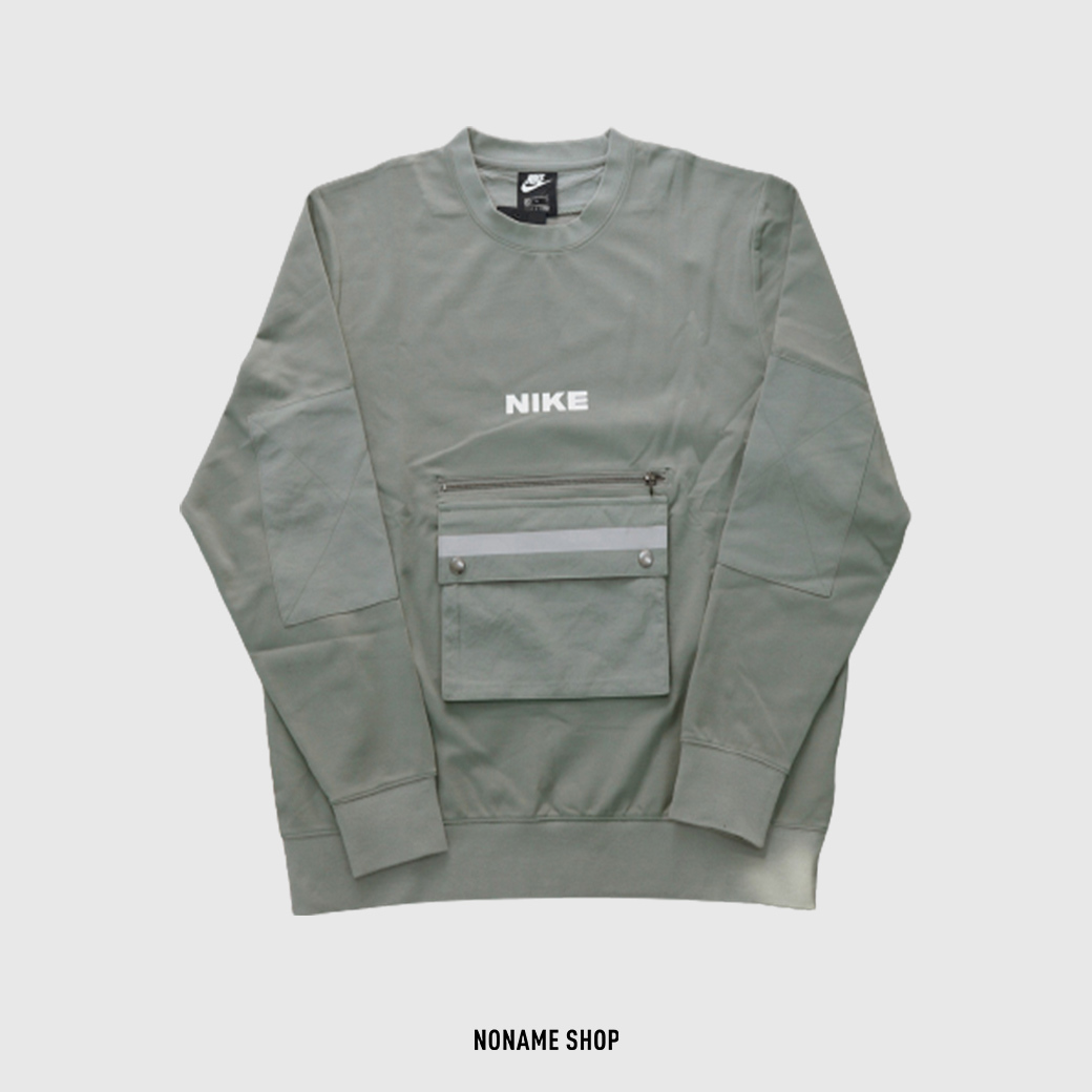 🎄聖誕限定優惠🎄 NIKE LOGO 大口袋 拉鍊 口袋 百寶袋 大學T 長袖 灰綠