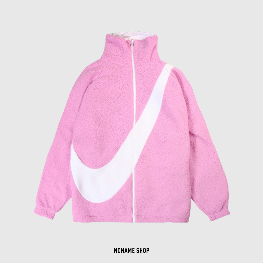 NIKE Swoosh 大勾 立領 雙面 羊羔毛 風衣 外套 大勾外套 Baby粉白