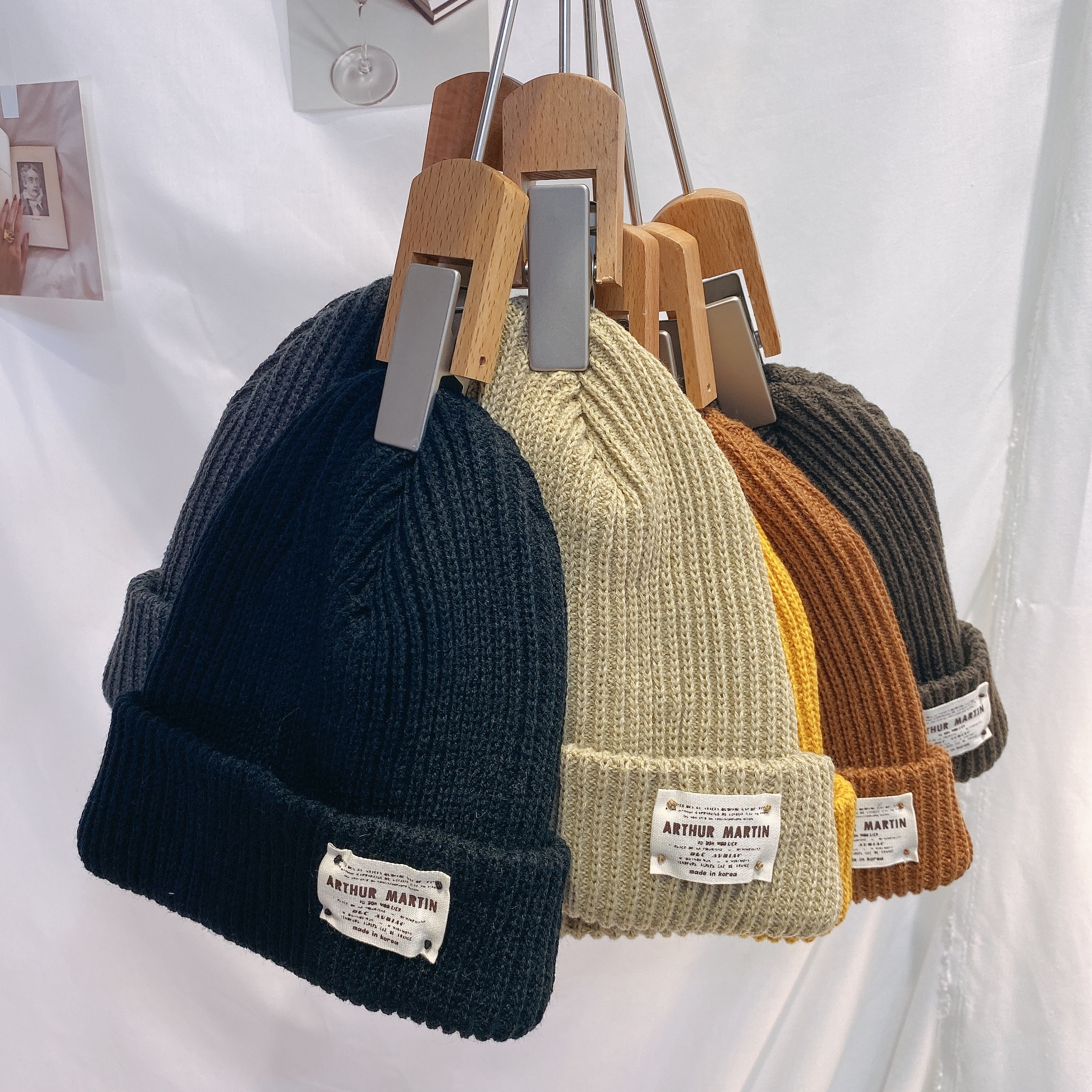 韓國粗針側標毛帽/六色