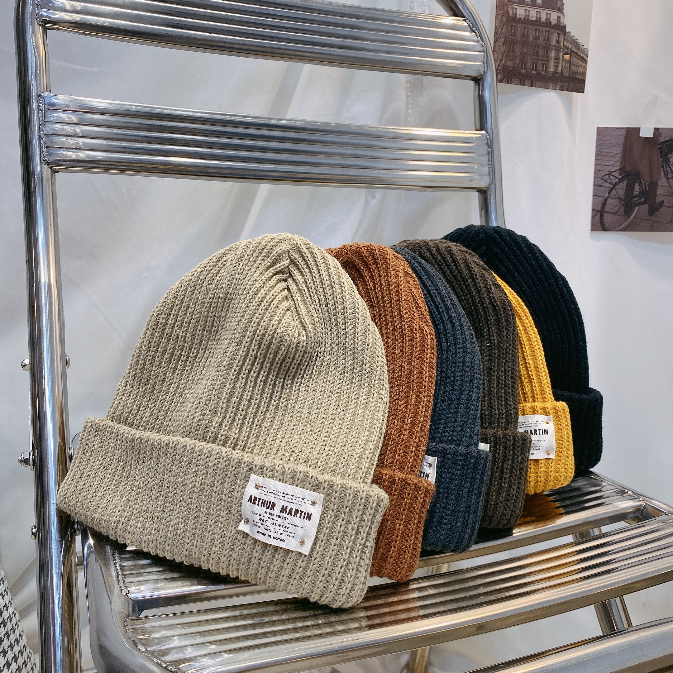 韓國粗針側標毛帽/六色