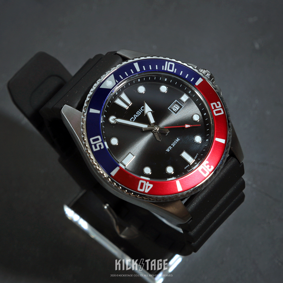 【33折售出無退換】CASIO 藍紅 百事圈 卡西歐 水鬼 運動 膠帶錶 手錶 劍魚 槍魚【MDV-107-1A3】可樂圈水鬼 槍魚 200米潛水錶 運動手錶 考試手錶 學生錶 畢業禮物 送禮