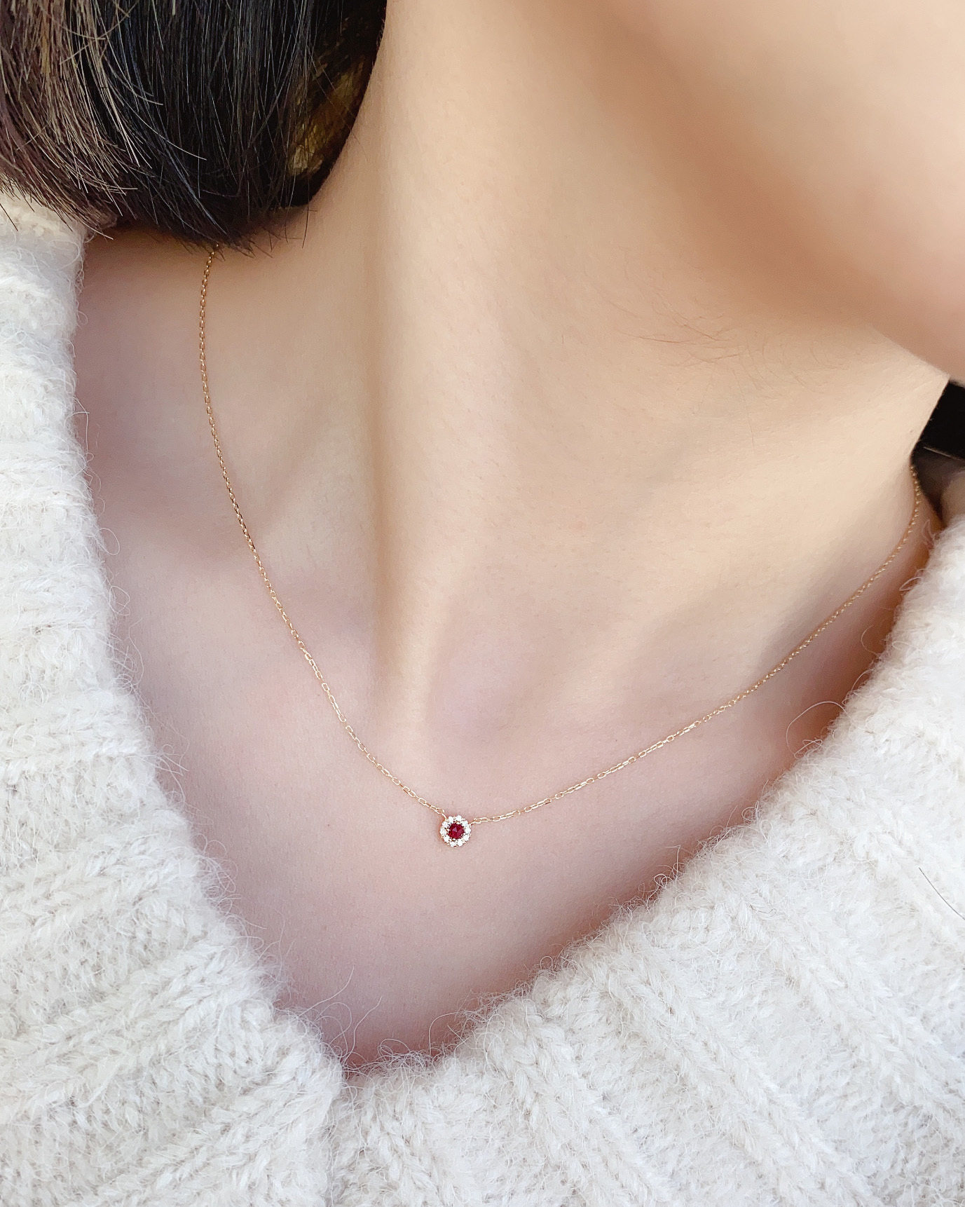 紅寶小花簇項鍊