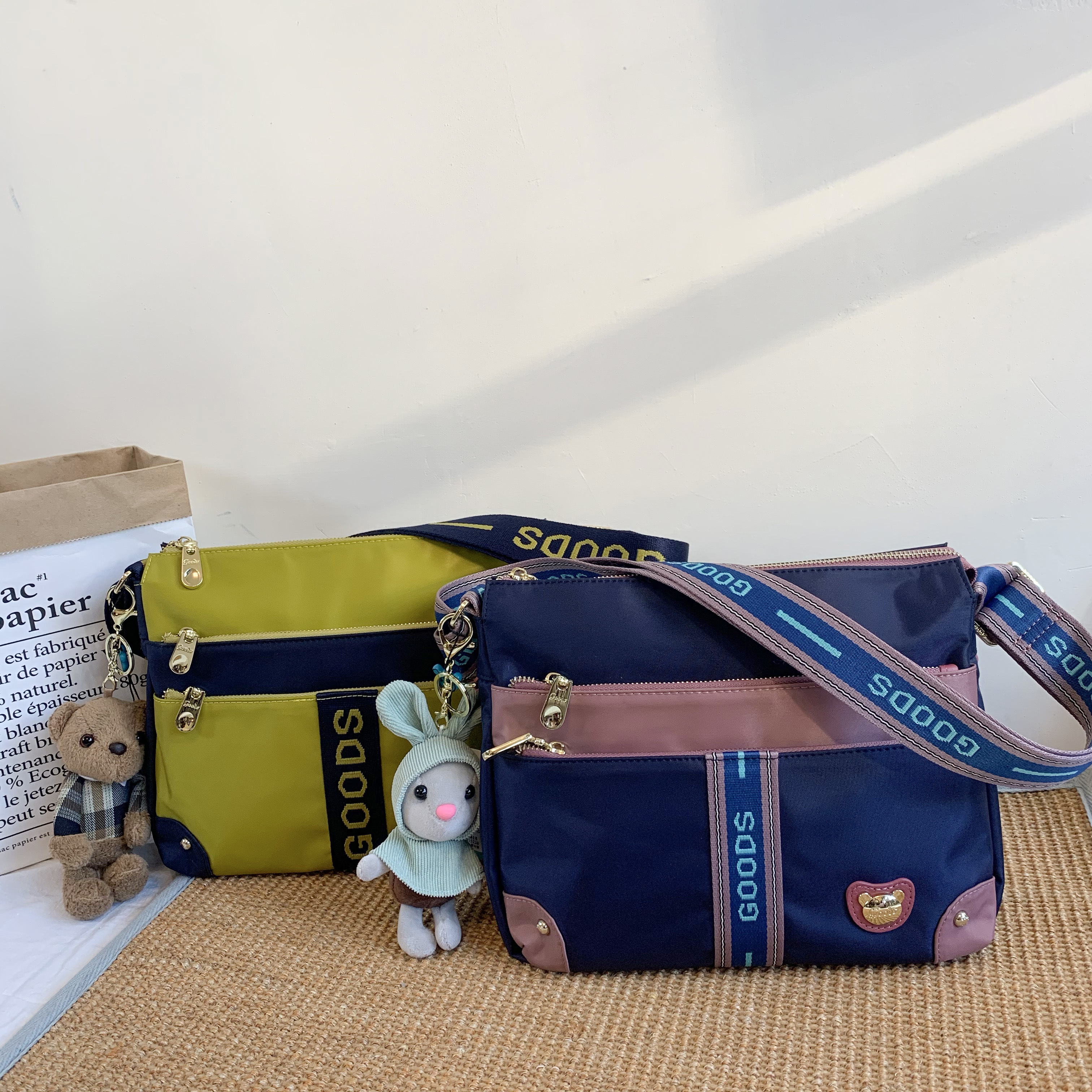 GOODS 織帶芥末黃藍 尼龍防潑水側背包  #2045