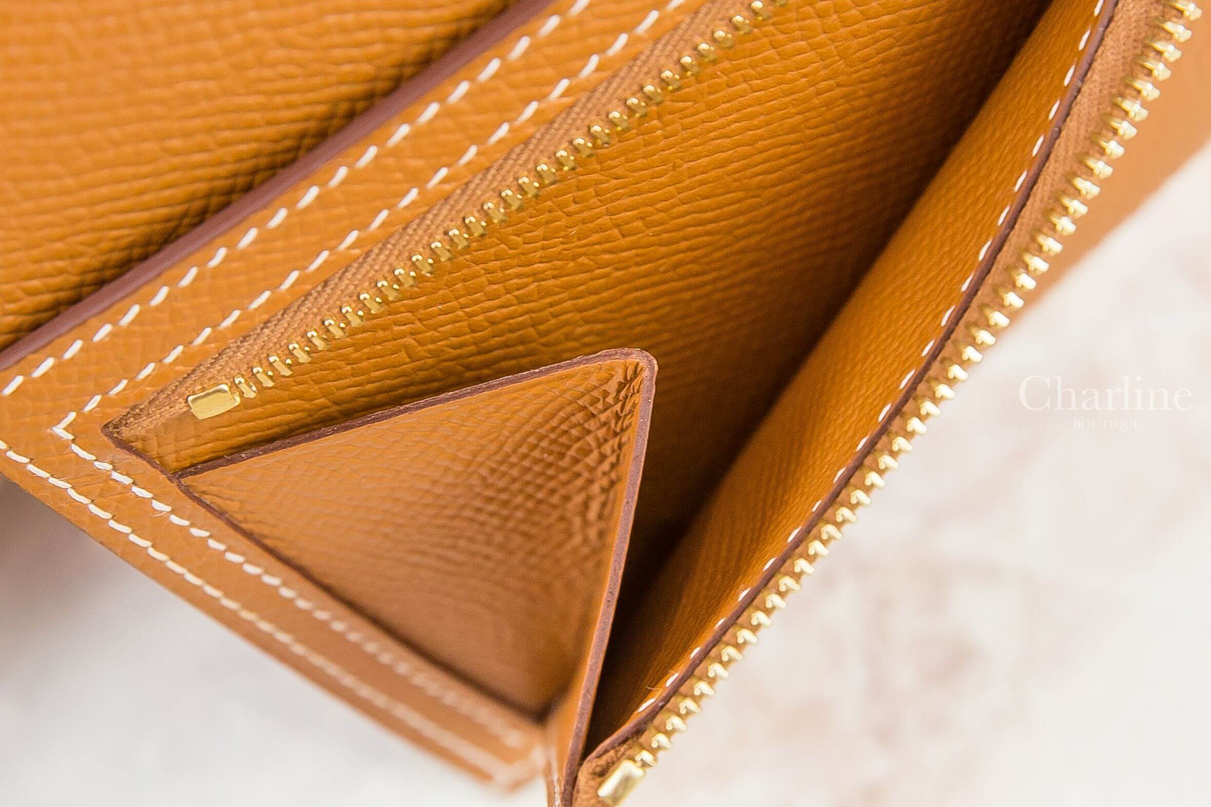 Hermès Bearn Compact Wallet 37 Gold Epsom Z刻焦糖色金釦短夾-Charline Boutique 精品代購