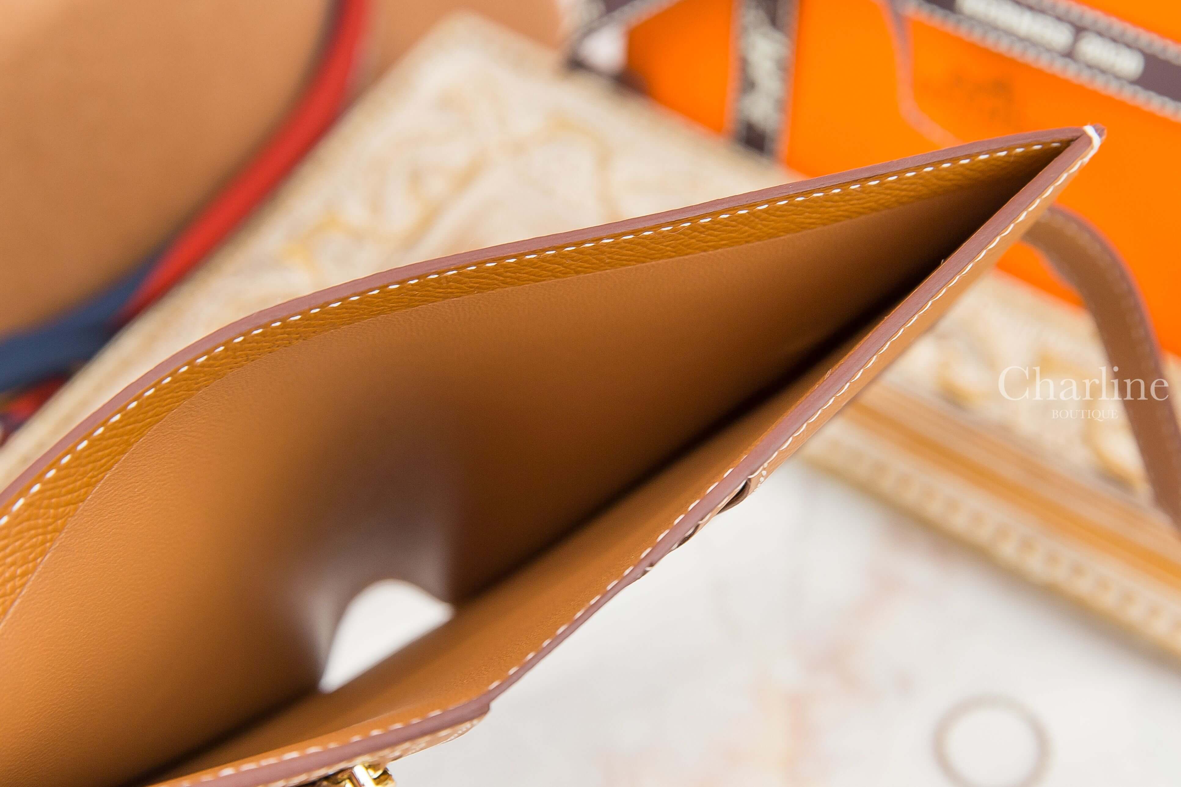 Hermès Bearn Compact Wallet 37 Gold Epsom Z刻焦糖色金釦短夾-Charline Boutique 精品代購